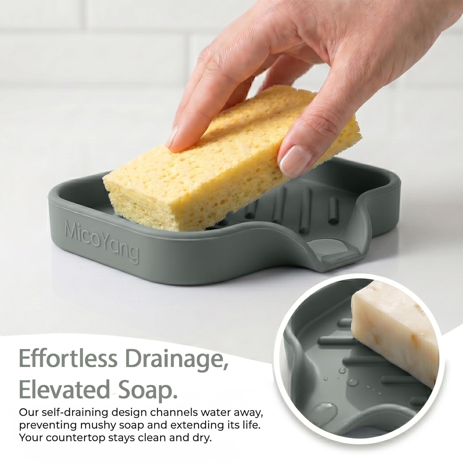 Silicone Soap Dish with Drain Spout