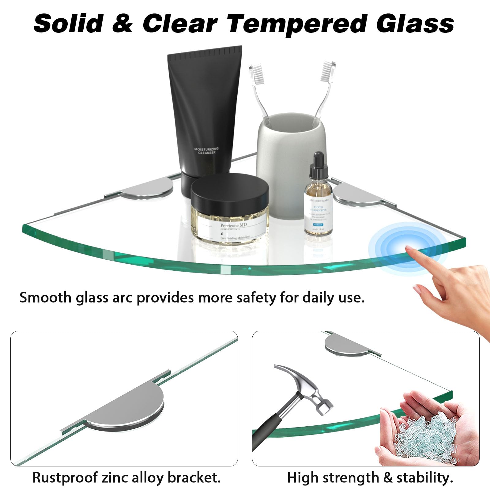 Corner Glass Shower Caddy 4 Pack 8MM (4 Count)