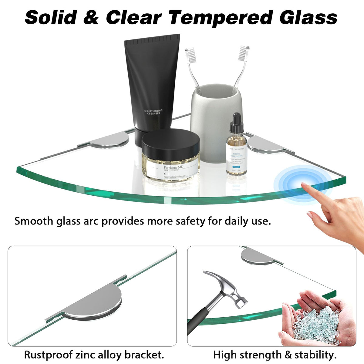 Corner Glass Shower Caddy 4 Pack 8MM (4 Count)