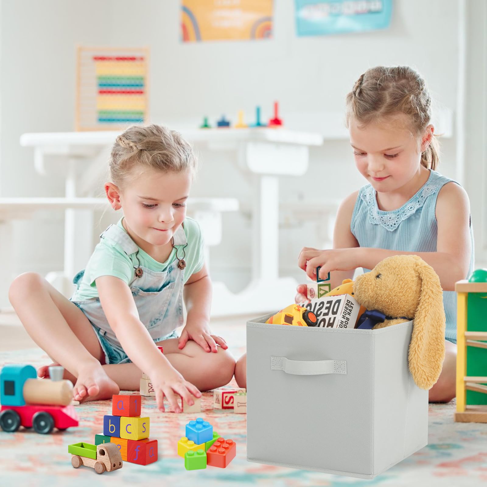 Fabric Storage Bins 6 Pack Fun Colored Durable Storage Cubes with Handles Foldable Cube Baskets for Home (6 Count)