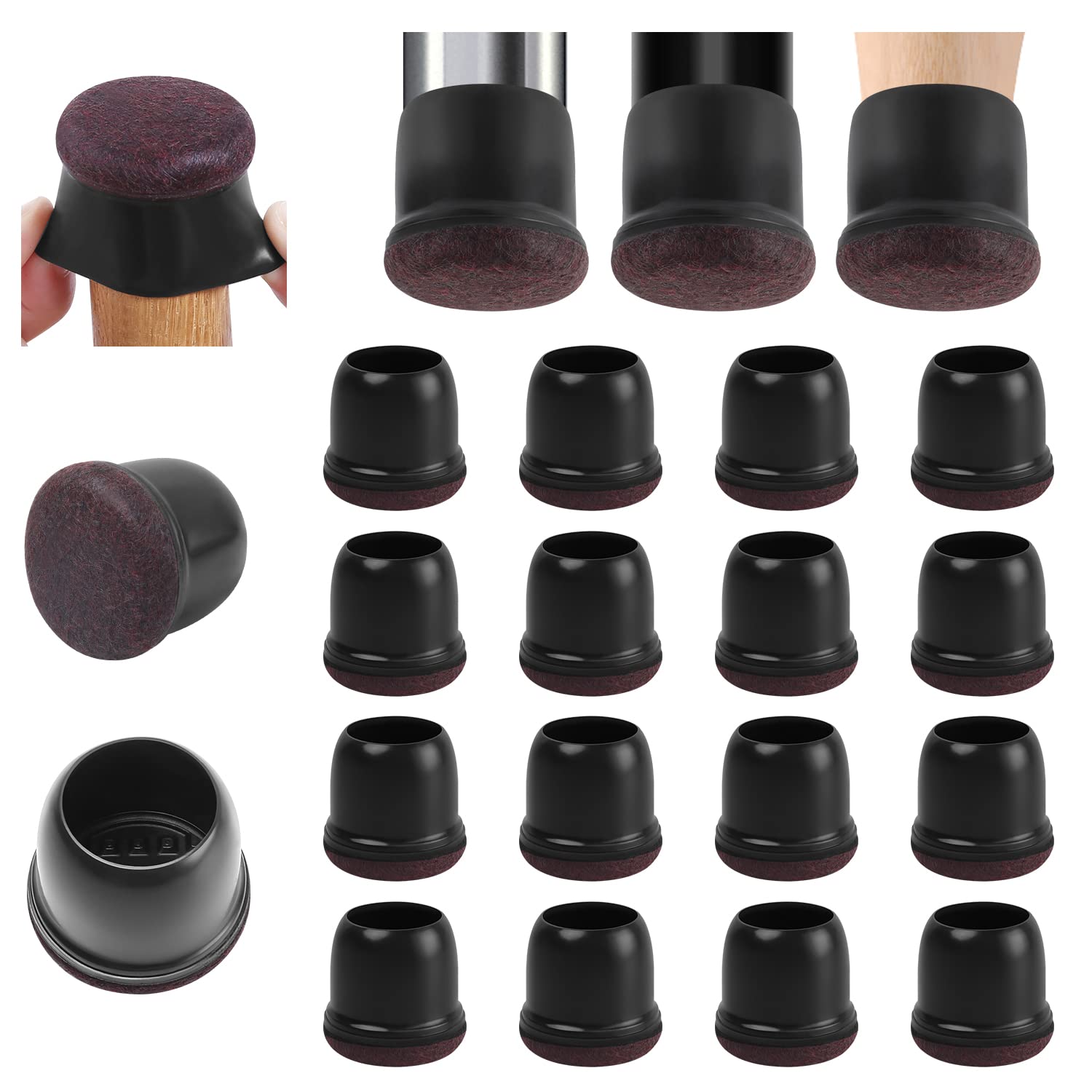 24 Pcs Round Silicone Chair Leg Floor Protectors with Felt (24 Count)