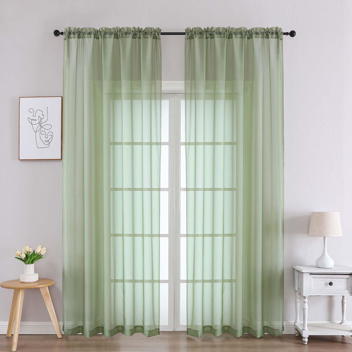 Sage Green Sheer Curtains 90 Inches Long 2 Panels (2 Count)