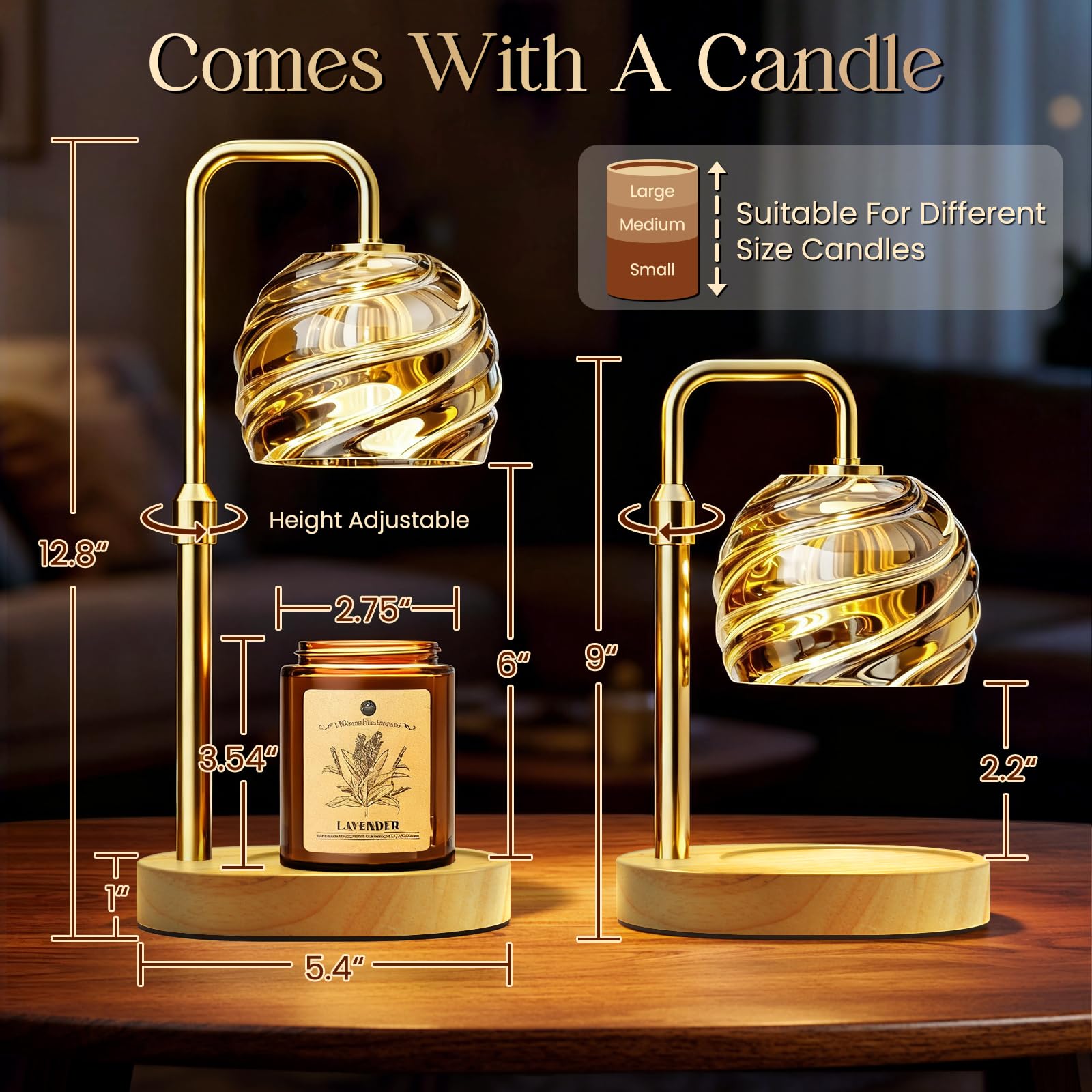 Candle Warmer Lamp with Lavender Candle Set Glod