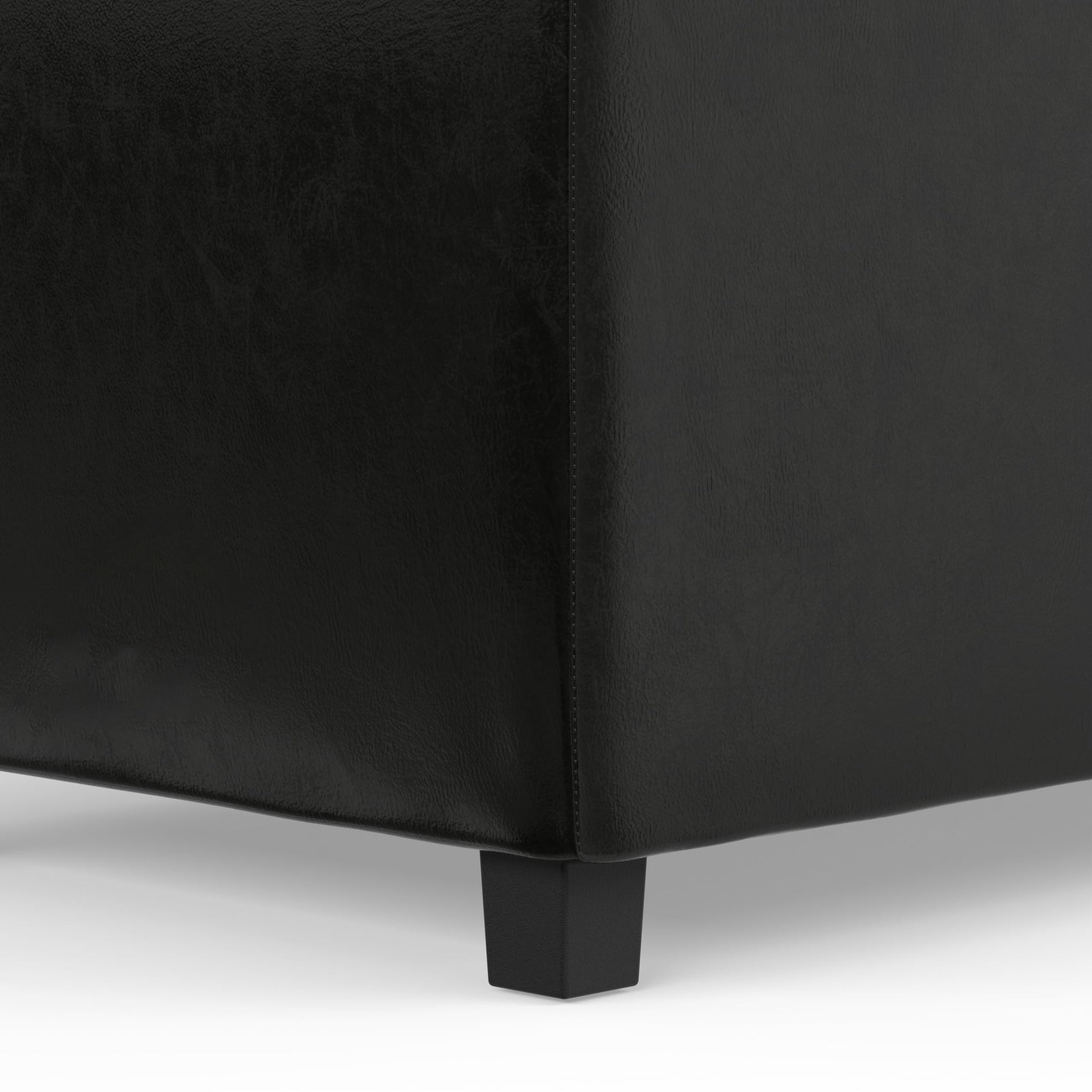 Avalon 42" Wide Vegan Leather Storage Ottoman in Midnight Black