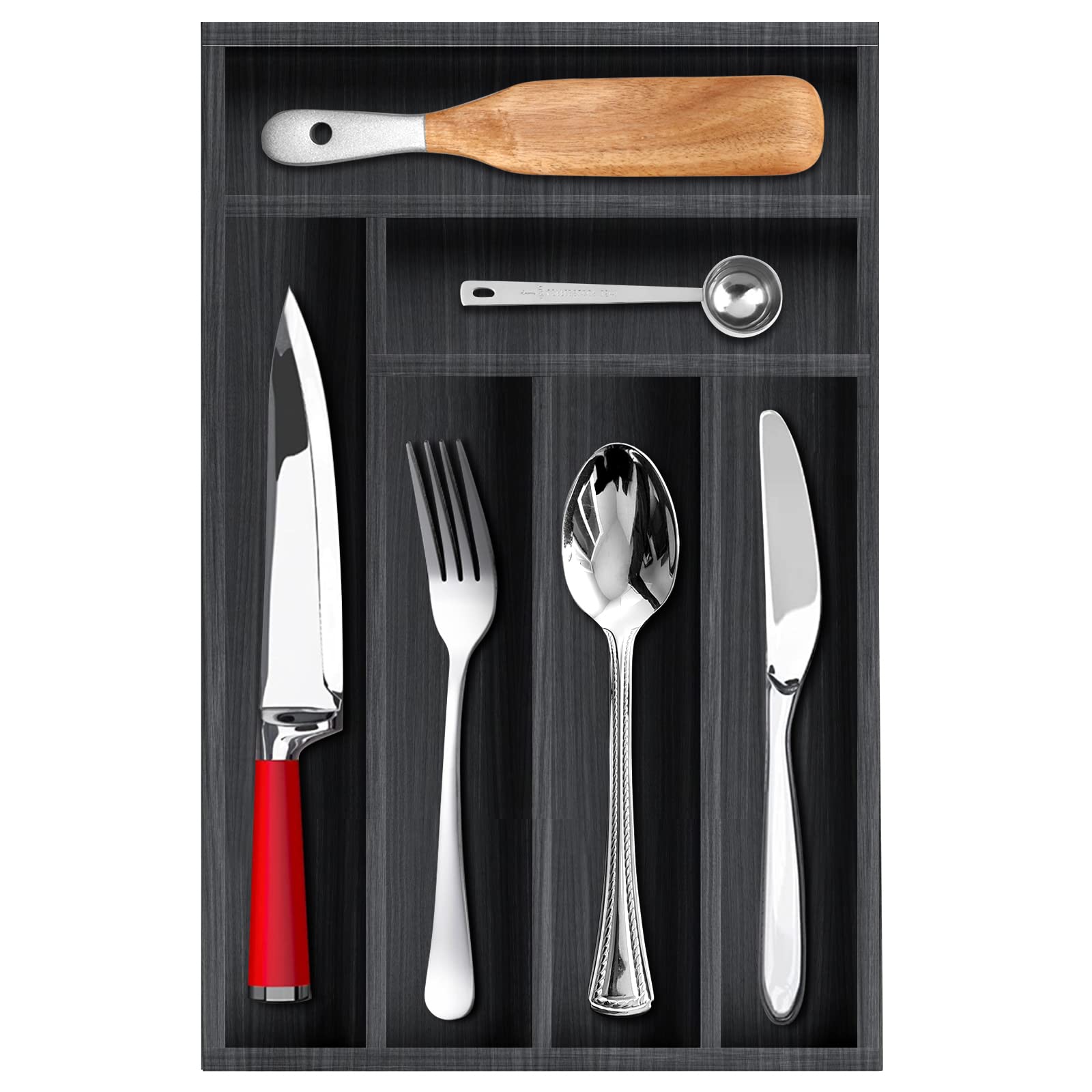 Wooden Cutlery Utensil Tray Black Kitchen Silverware Drawer Organizer Trays