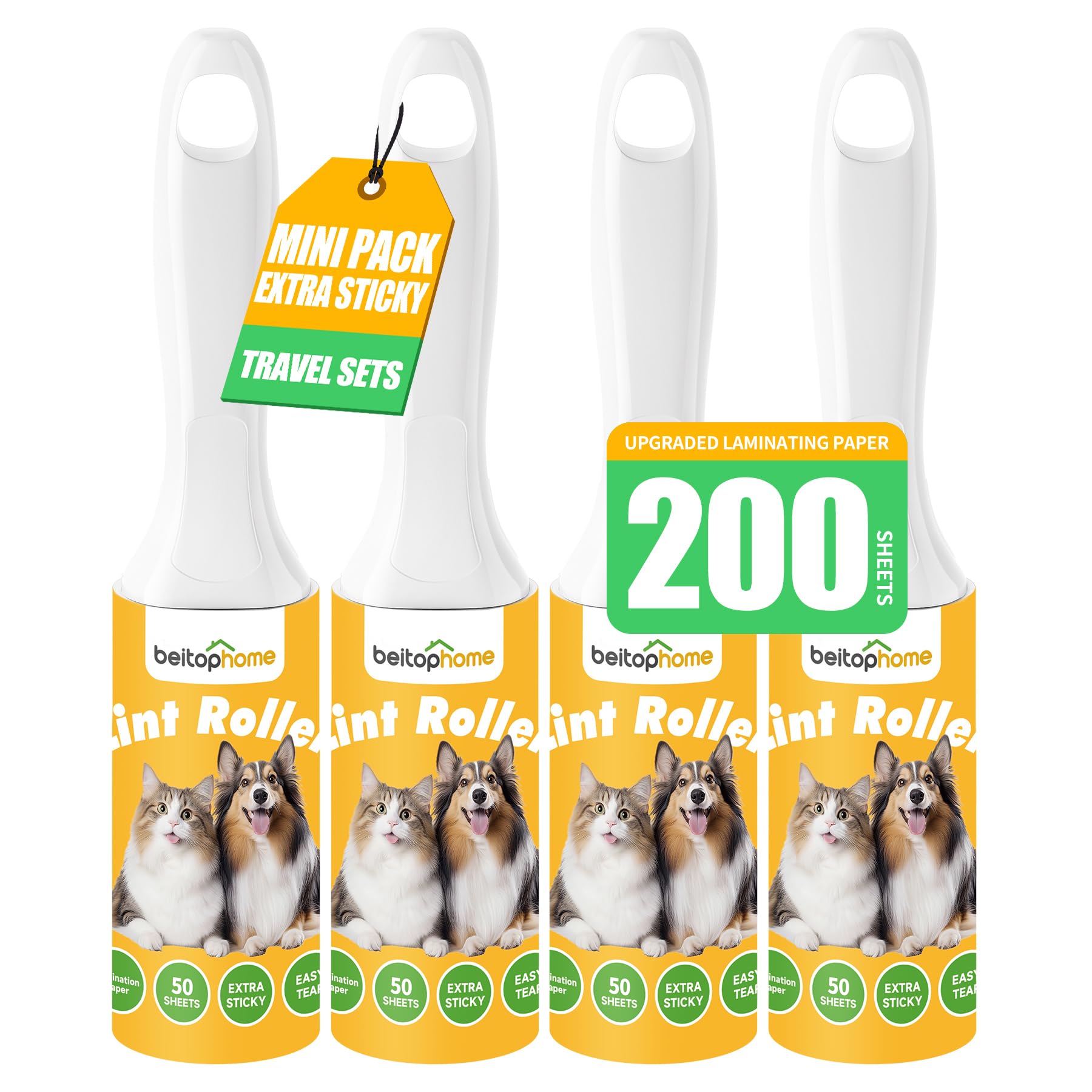 Mini Lint Roller 4 Pack for Pet Hair (200 Count)