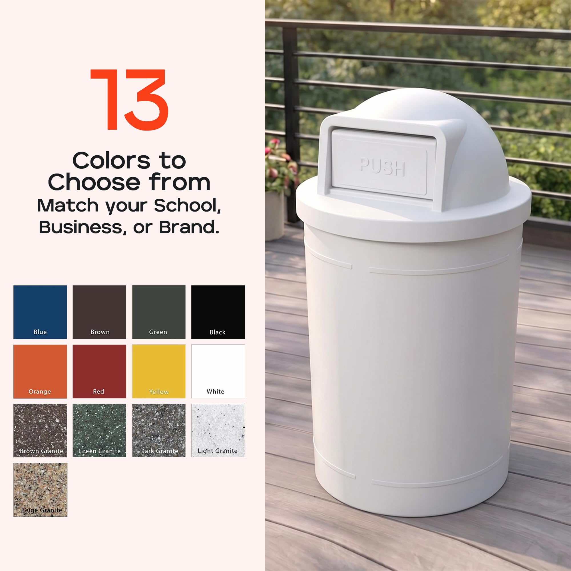 Campus Collection 55 Gallon Plastic Commercial Garbage Can with Push Lid