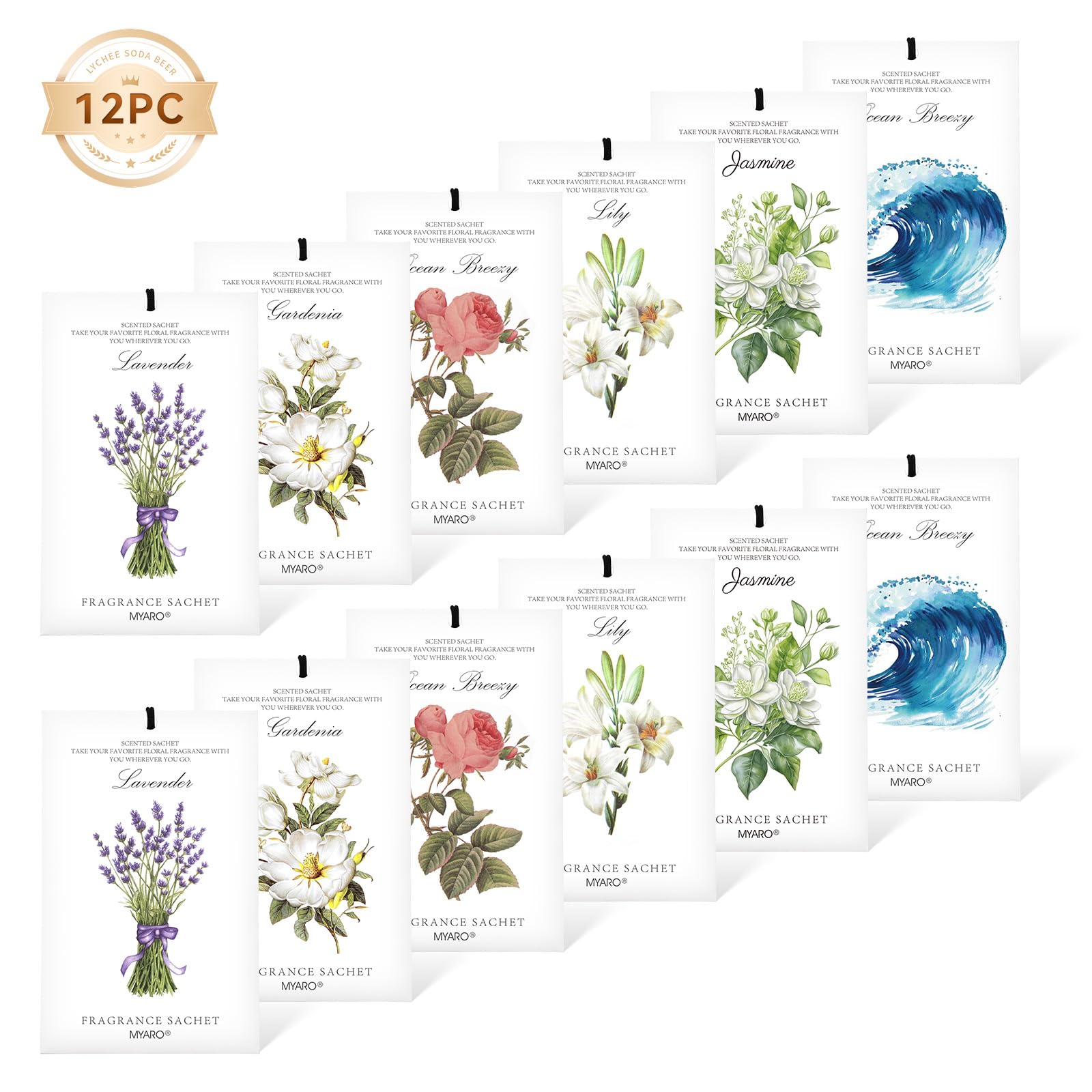 12 Pack Assorted Floral Scented Sachets (12 Count)