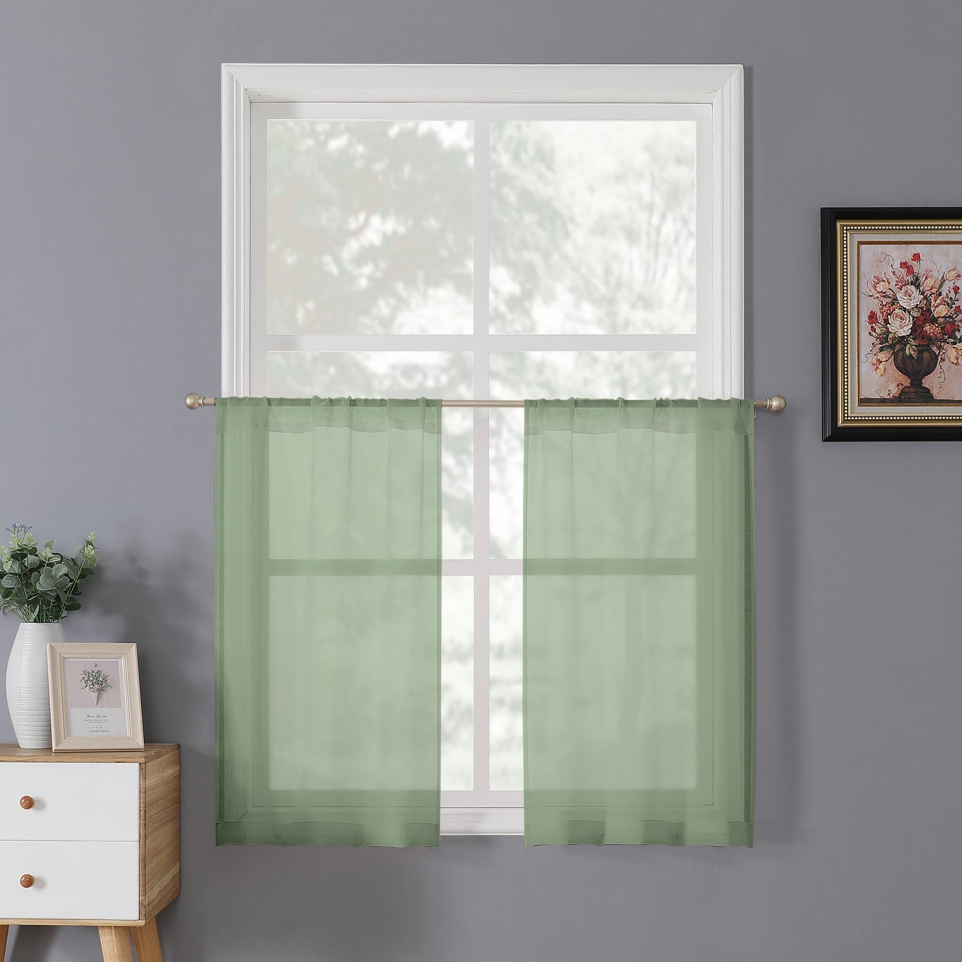Sheer Tier Curtains Kitchen Linen Textured Half Curtain Sheers Light Filtering Rod Pocket Voile Bathroom Short Curtains for Farmhouse (2 Count)