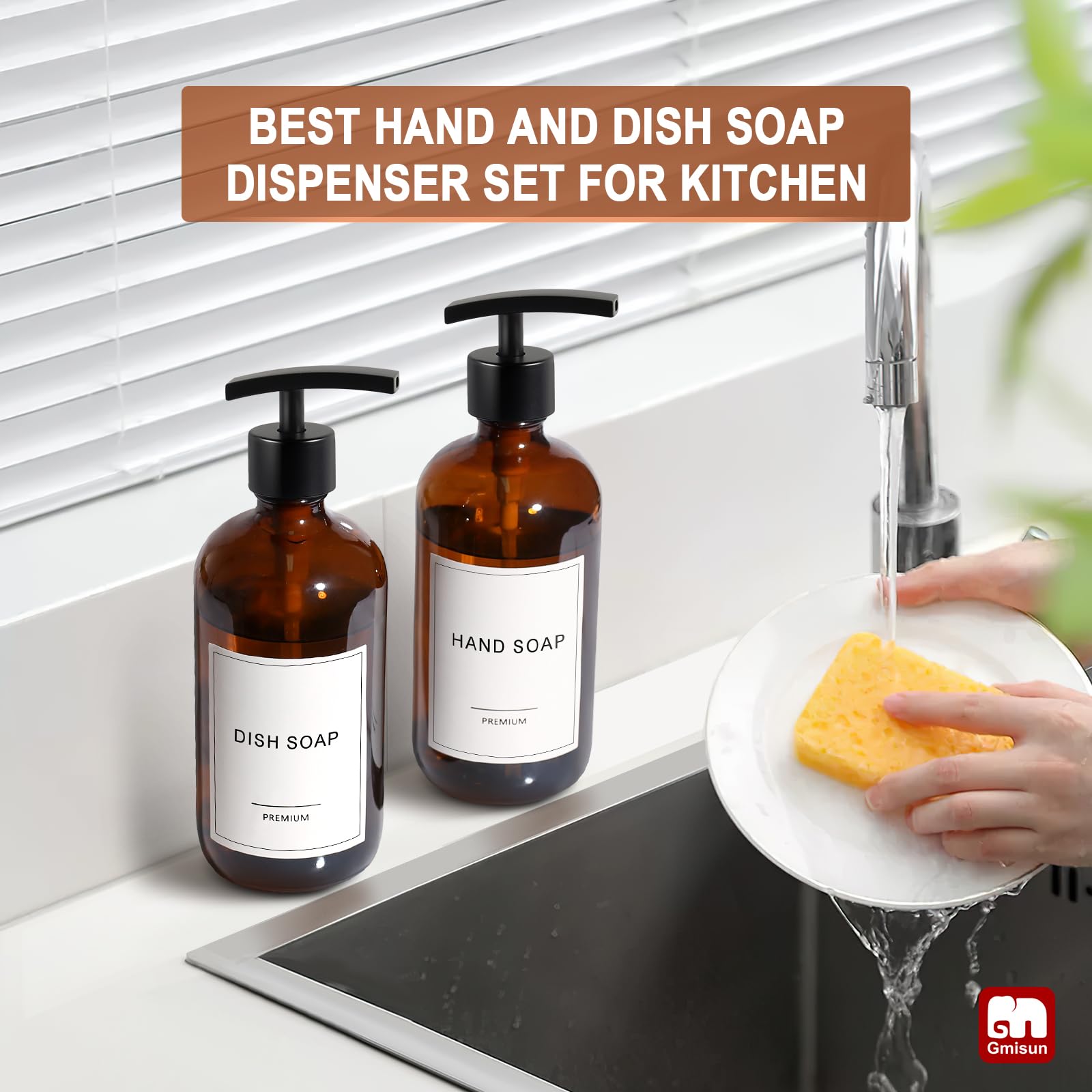 Amber Glass Soap Dispenser (2 Count)