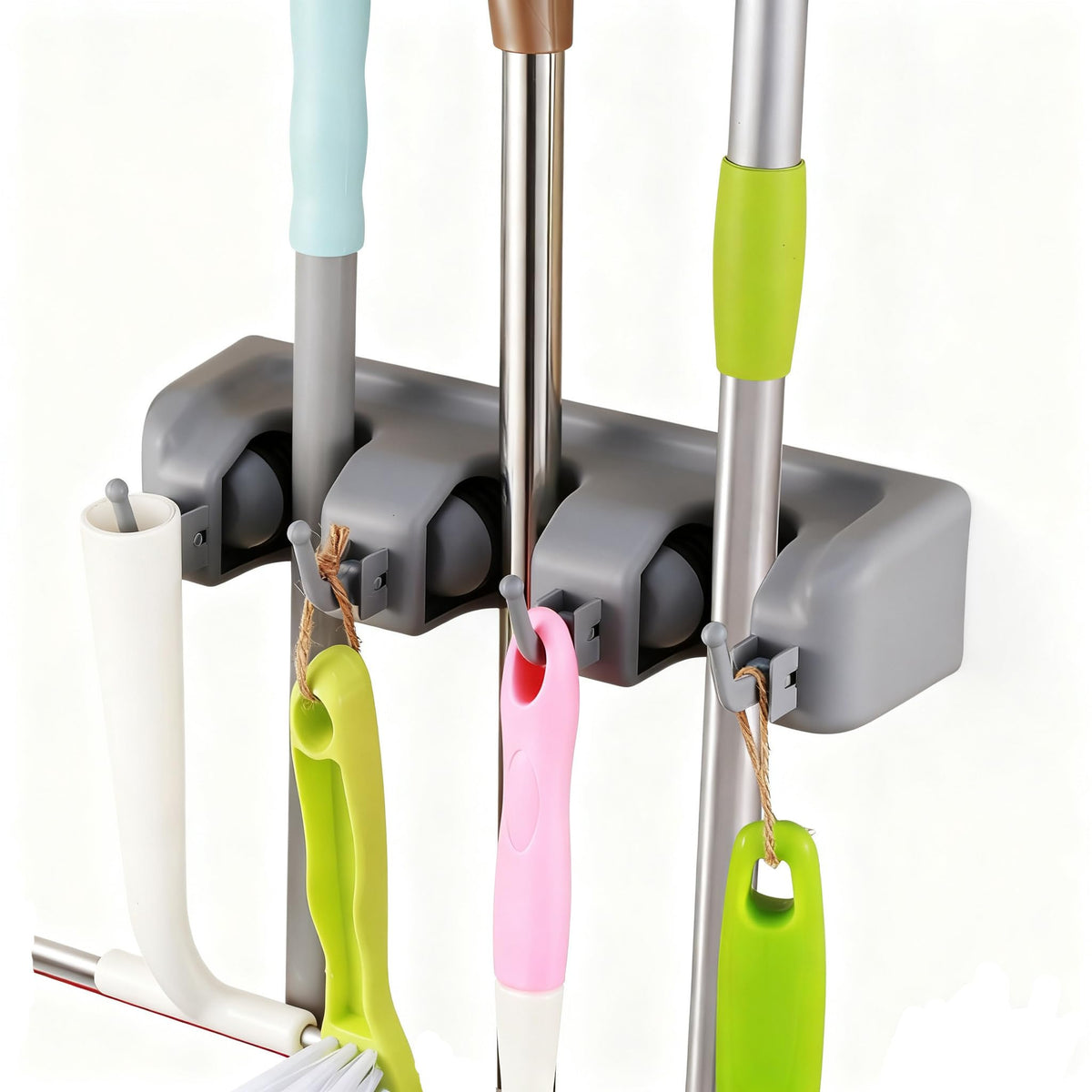 2 Pack Mop and Broom Holder Wall Mounted 3 Position Storage Rack with 4 Retractable Hooks Holds up to 7 Tools Utility Weatherproof Holder for Garage Storage Systems Broom Organizer
