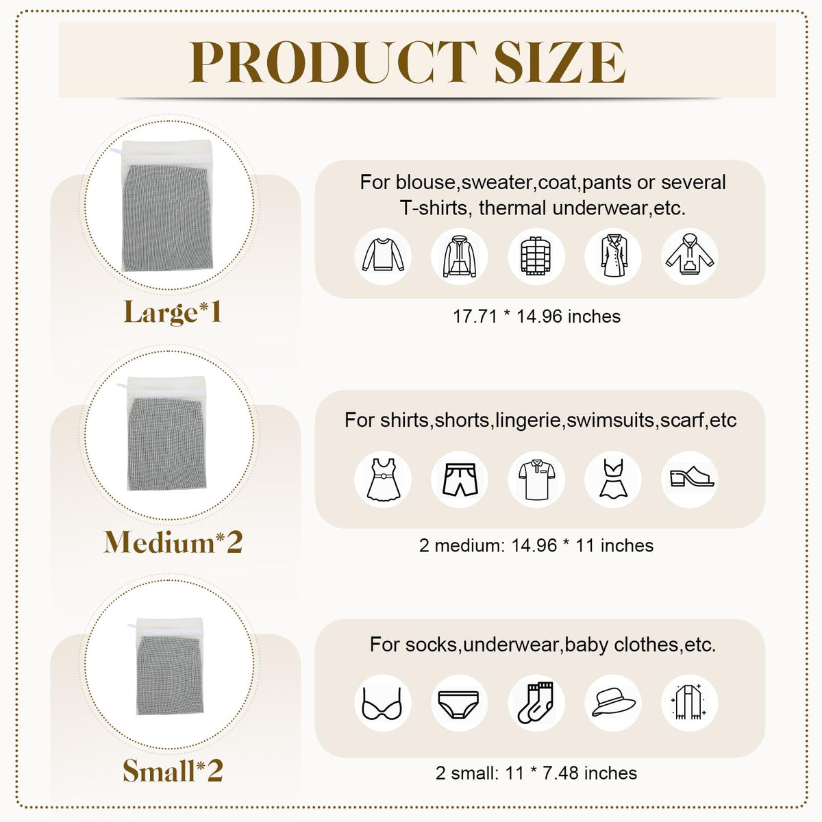 5 Piece Organic Cotton Laundry Bags with Zipper and Hanging Loop (5.99 Count)