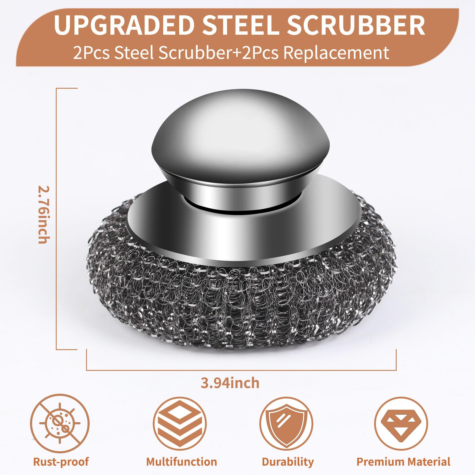 4pcs Steel Wool Scrubber with Replacement Wire Sponge Pads (6 Count) - ModHome Supplies