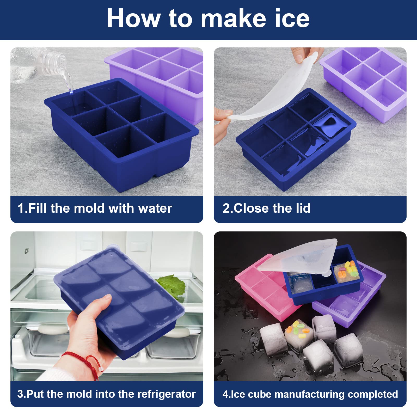 Silicone Ice Cube Trays 3 Pack (3 Count)