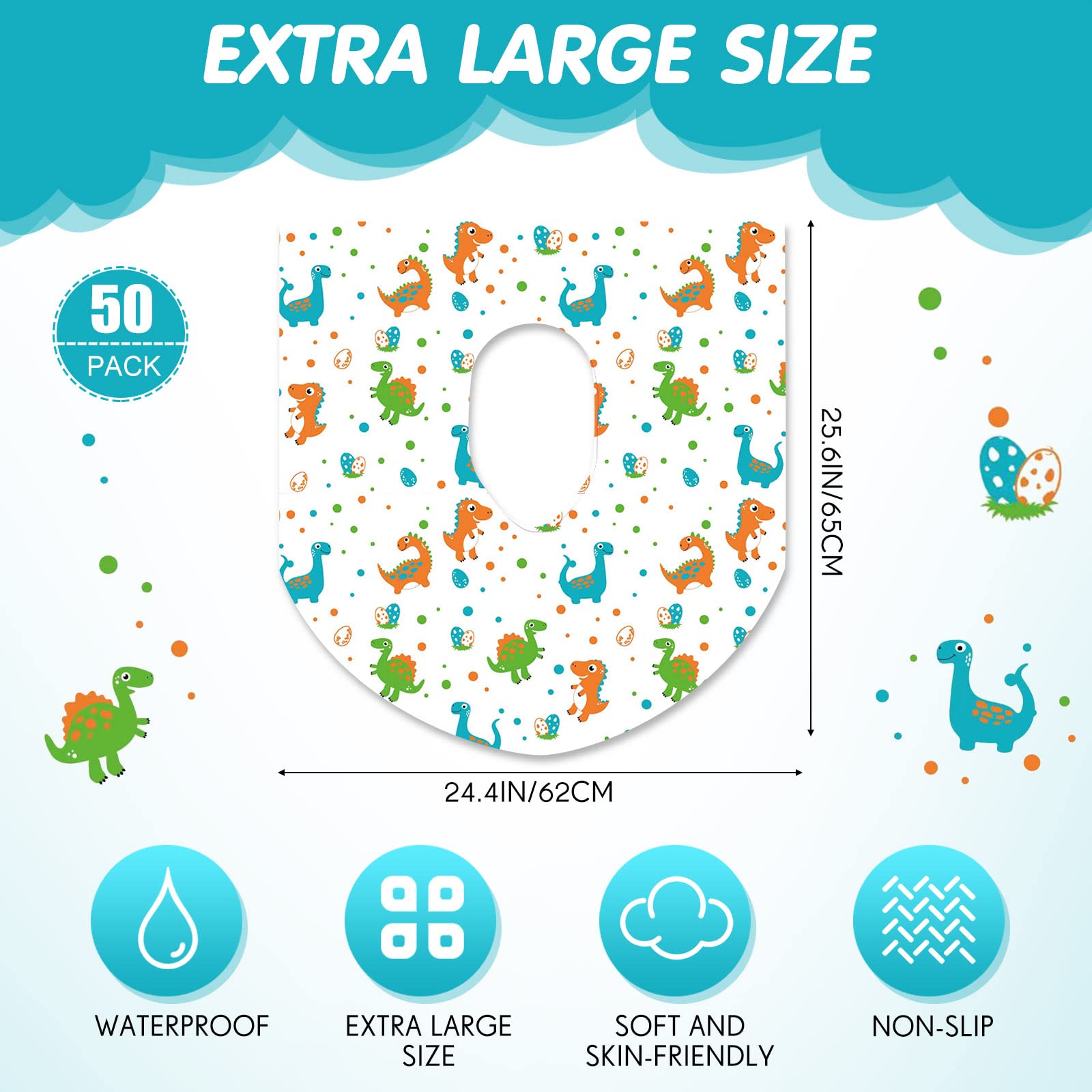 50 Packs Disposable Toilet Seat Covers Extra Large Individually Wrapped for Kids and Adults (50 Count)
