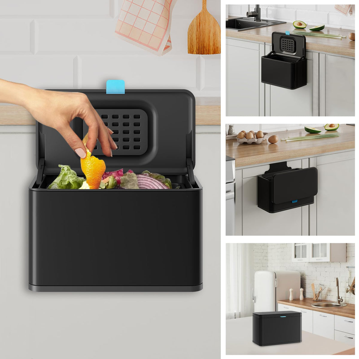 Stainless Steel Hanging Trash Can with Lid and Inner Bucket
