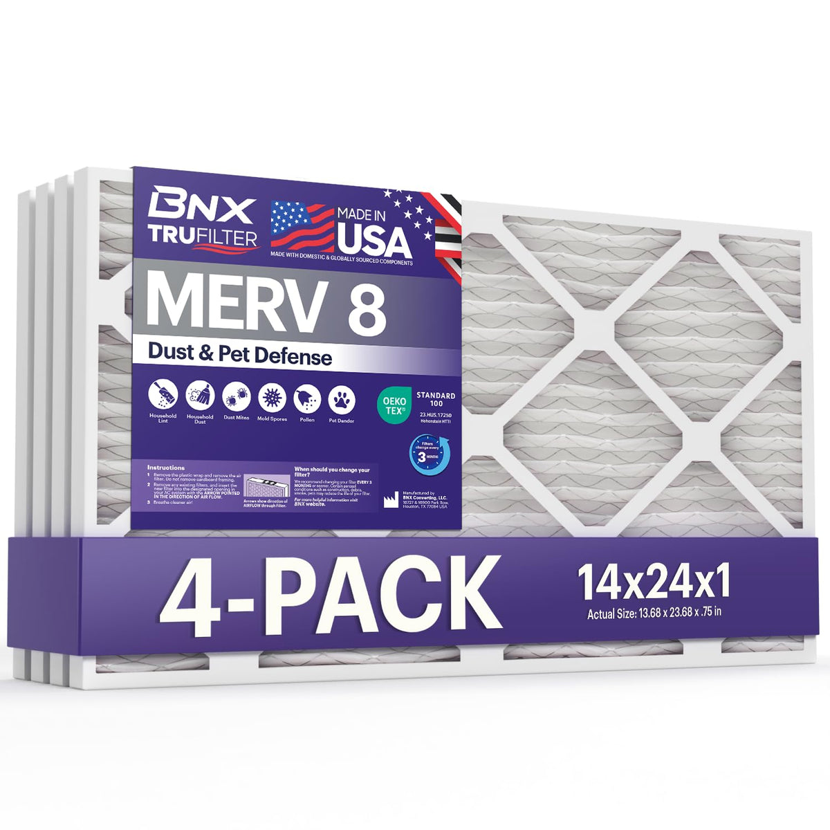 TruFilter 14x24x1 Air Filter MERV 8 (4 Count)