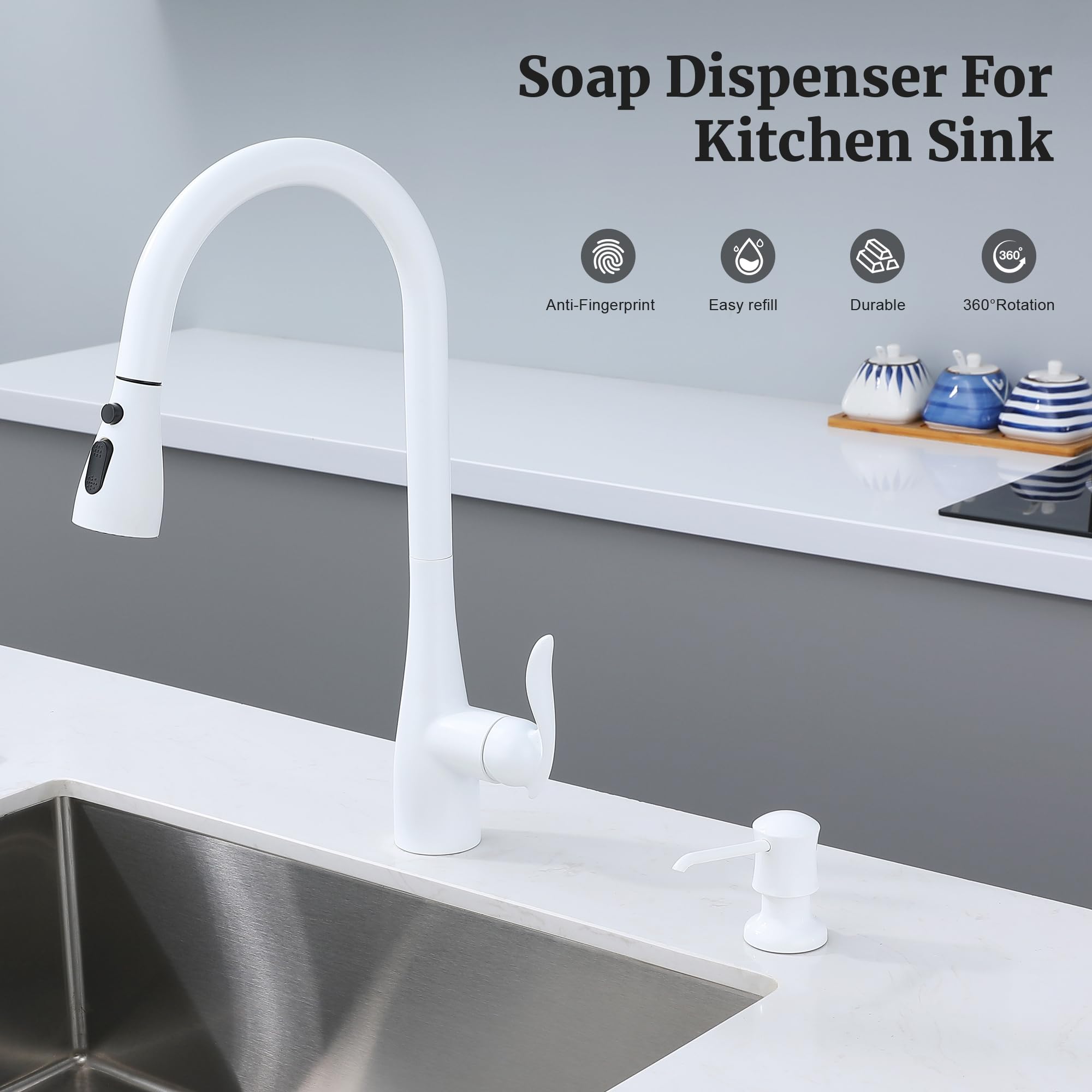 White Sink Soap Dispenser for Kitchen Sink