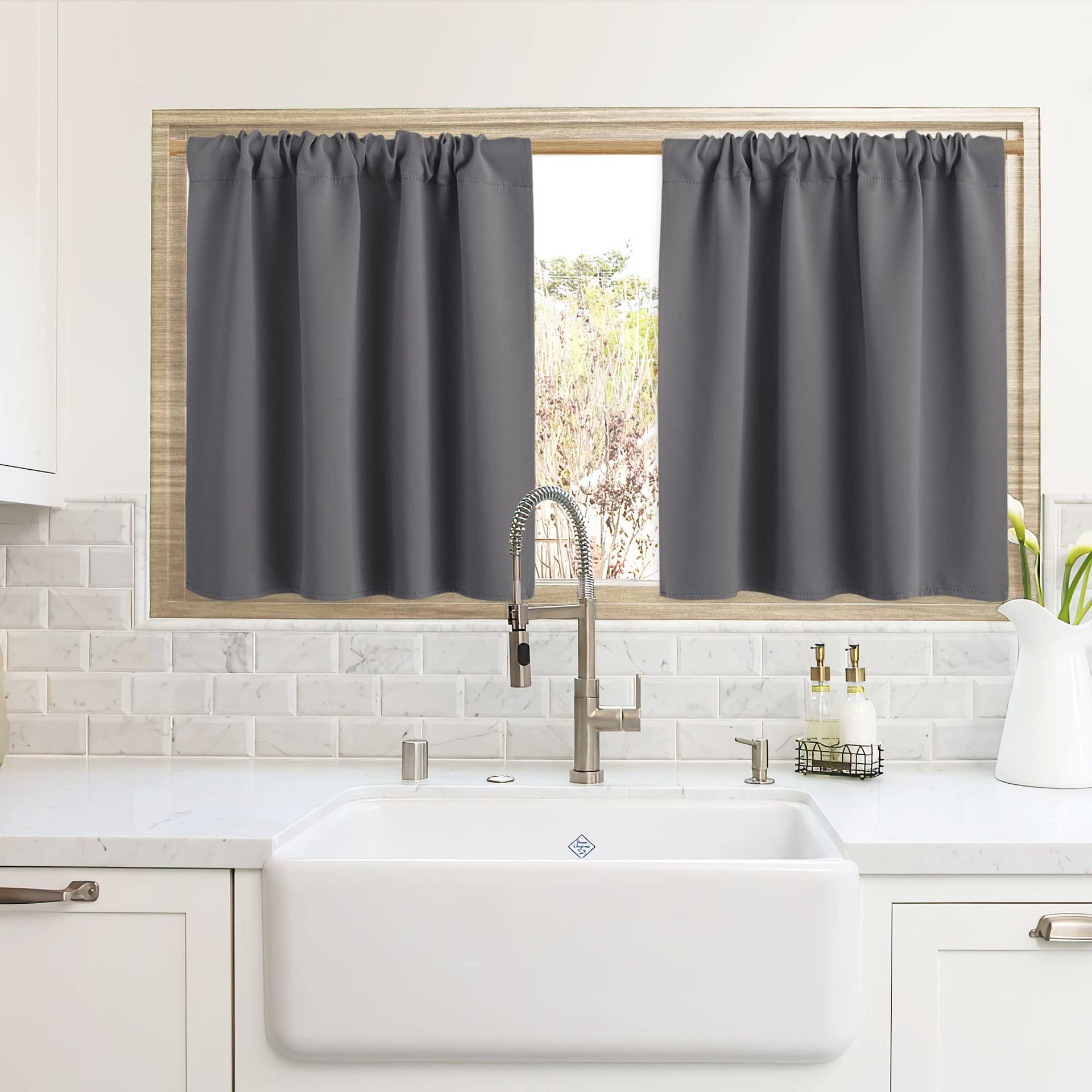 Cafe Blackout Curtains 24 inch Length for RV Camper Kitchen Window (2 Count)