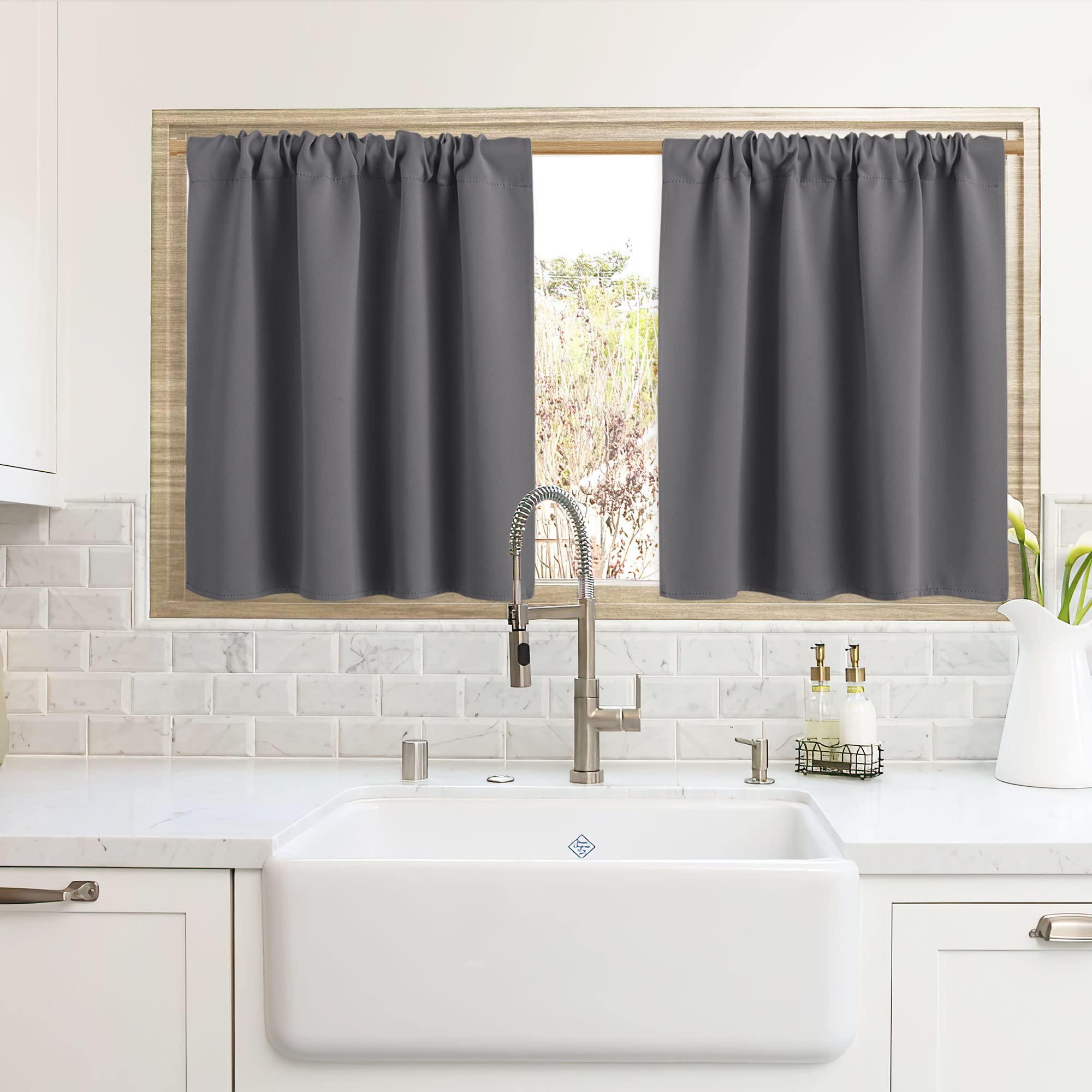 Cafe Blackout Curtains 24 inch Length for RV Camper Kitchen Window (2 Count)