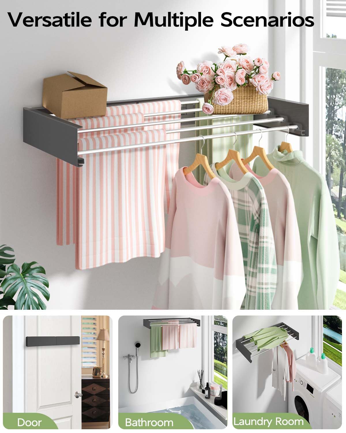 Wall Mounted Clothes Drying Rack 32"
