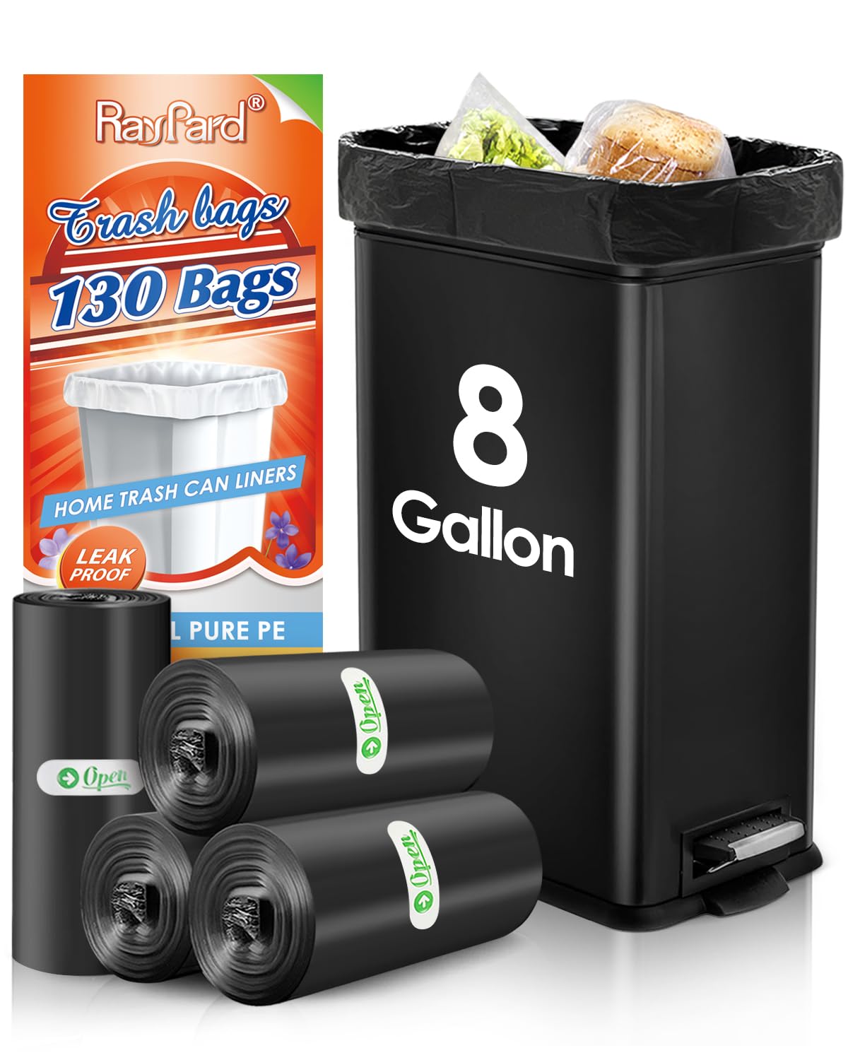 8 Gallon 130 Counts Strong Trash Bags Garbage Bags by RayPard