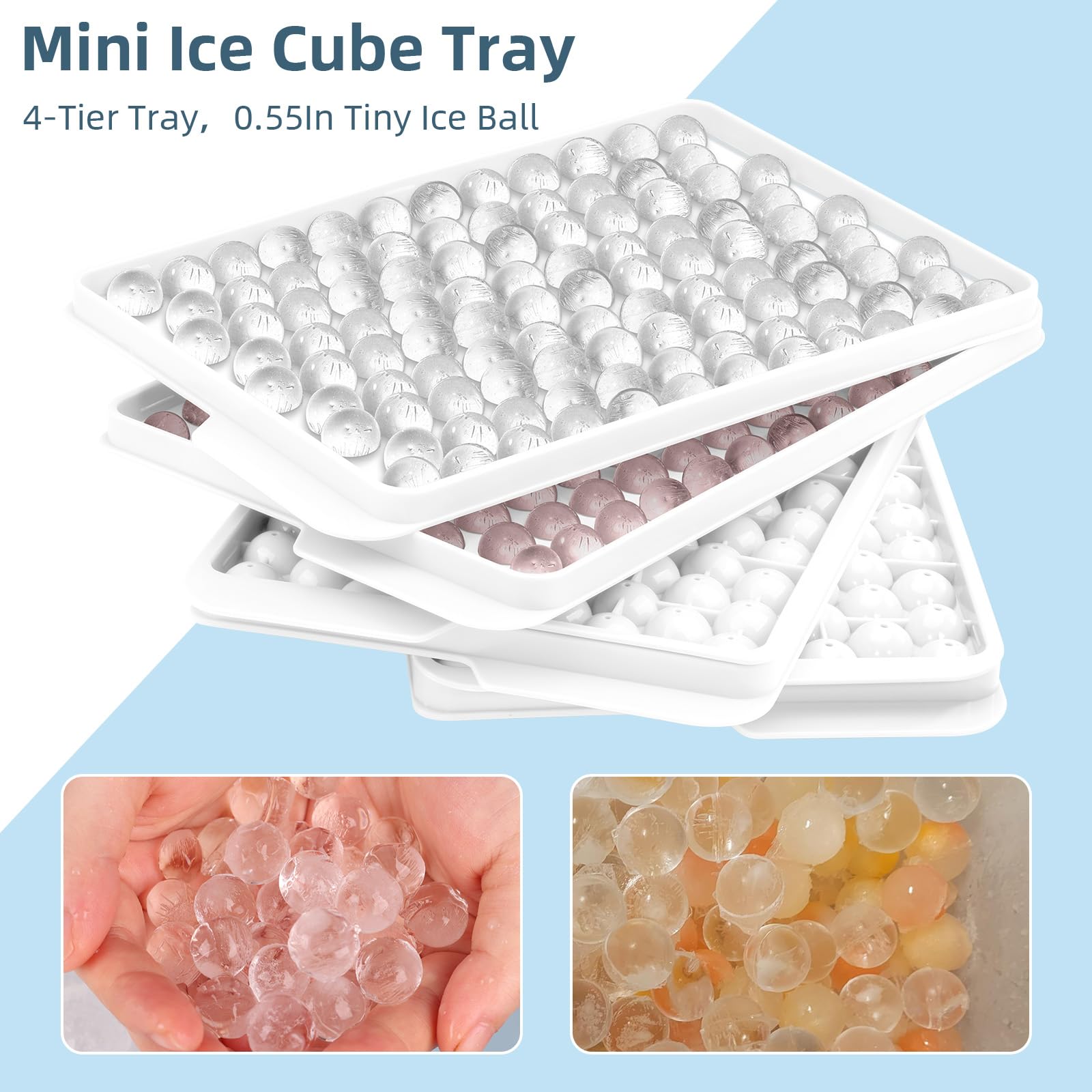 Mini Ice Cube Trays for Freezer with Lid (4 Count)