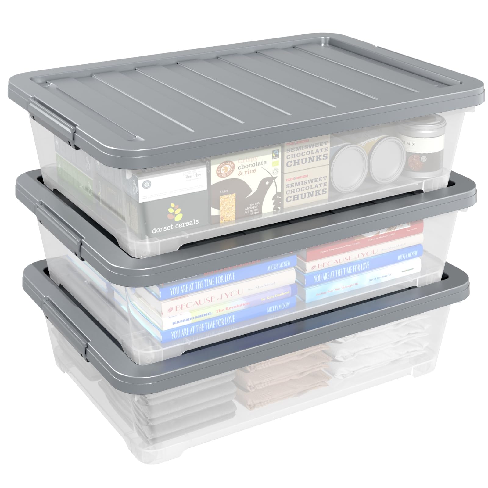 3 Packs Large Clear Wheeled Latching Box (3 Count)