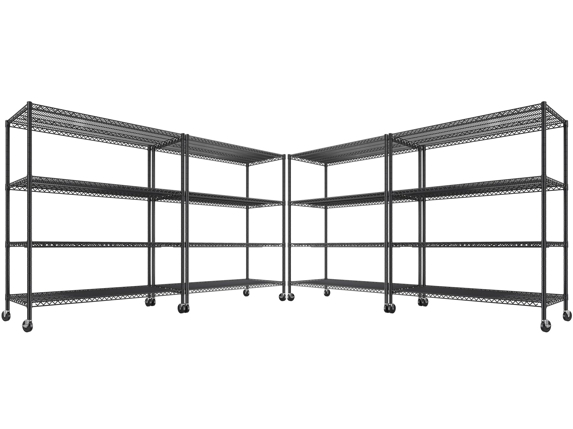 55.52''W Storage Shelves 2480LBS Wire Shelving Unit with Wheels Heavy Duty Metal Shelves for Storage Adjustable Garage Storage Rack Kitchen Shelving (4 Count)