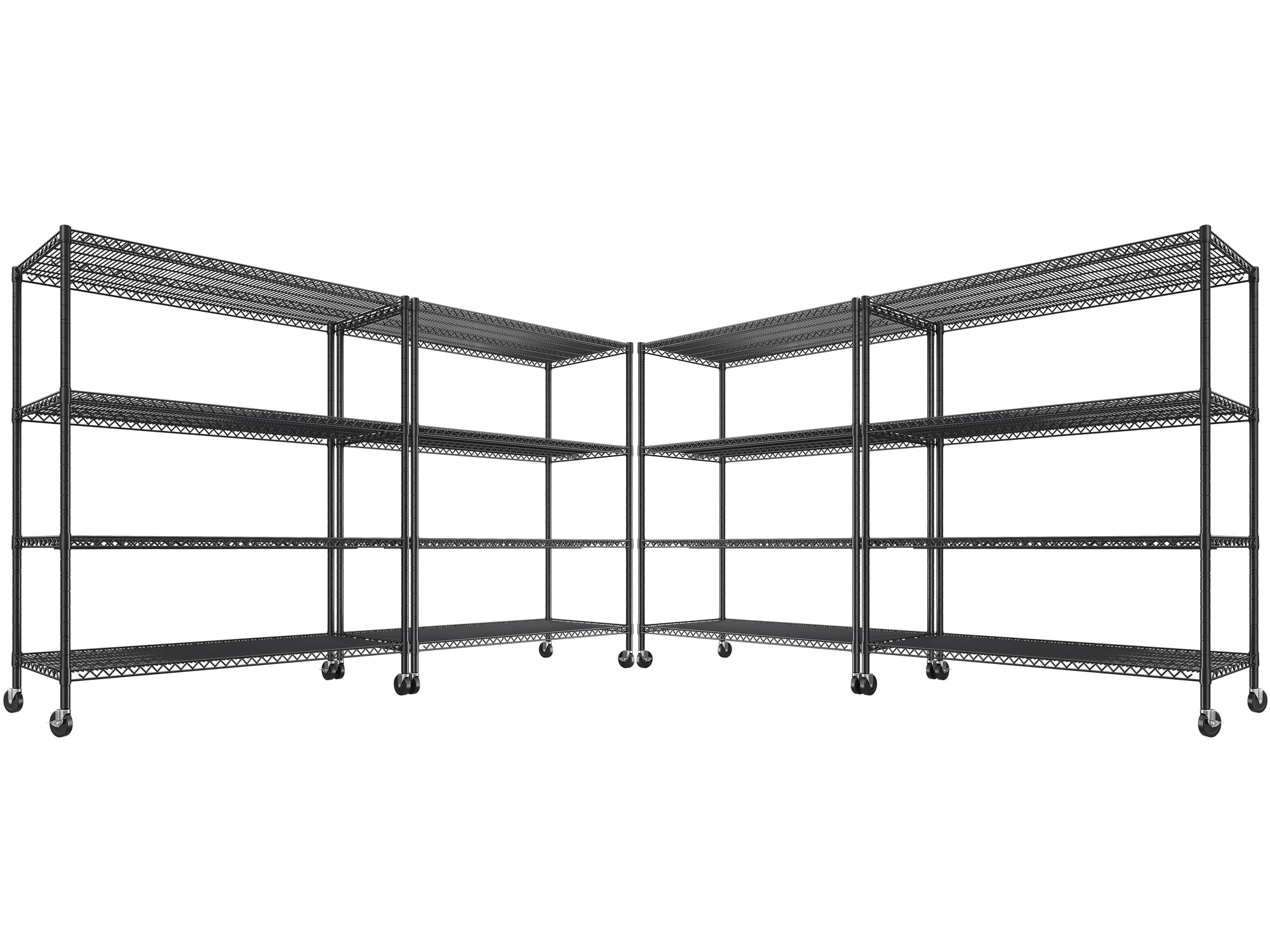 55.52''W Storage Shelves 2480LBS Wire Shelving Unit with Wheels Heavy Duty Metal Shelves for Storage Adjustable Garage Storage Rack Kitchen Shelving (4 Count)