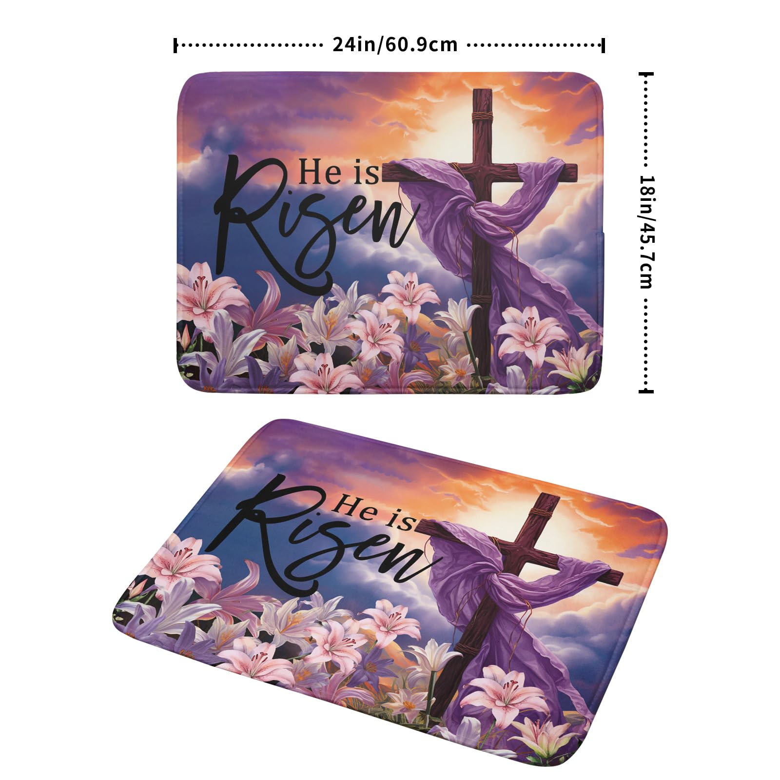 Easter Cross He is Risen Dish Drying Mats 18x24 Inch Spring Drying Mat Absorbent Microfiber Dishes Pad Easter Lily Flowers Dish Drainer Mat Protector for Kitchen Countertops Fast Dry Tableware