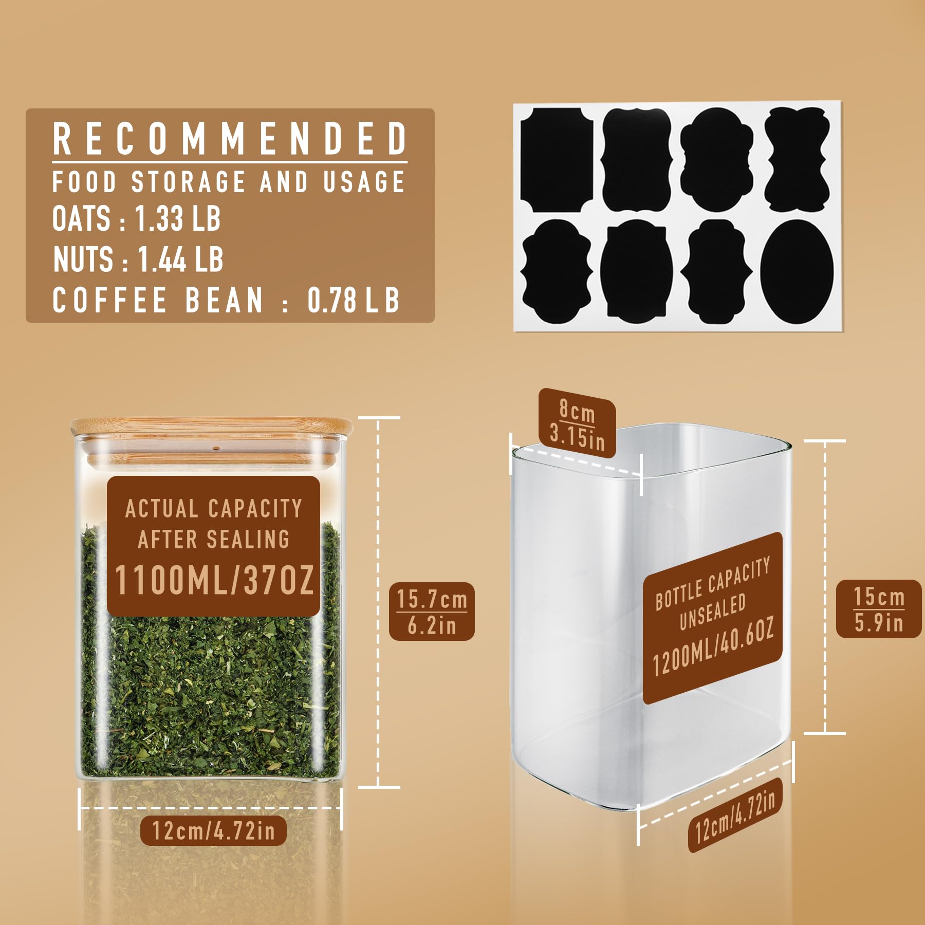 37oz Rectangle Airtight Glass Storage Containers with Bamboo Lids (6 Count)