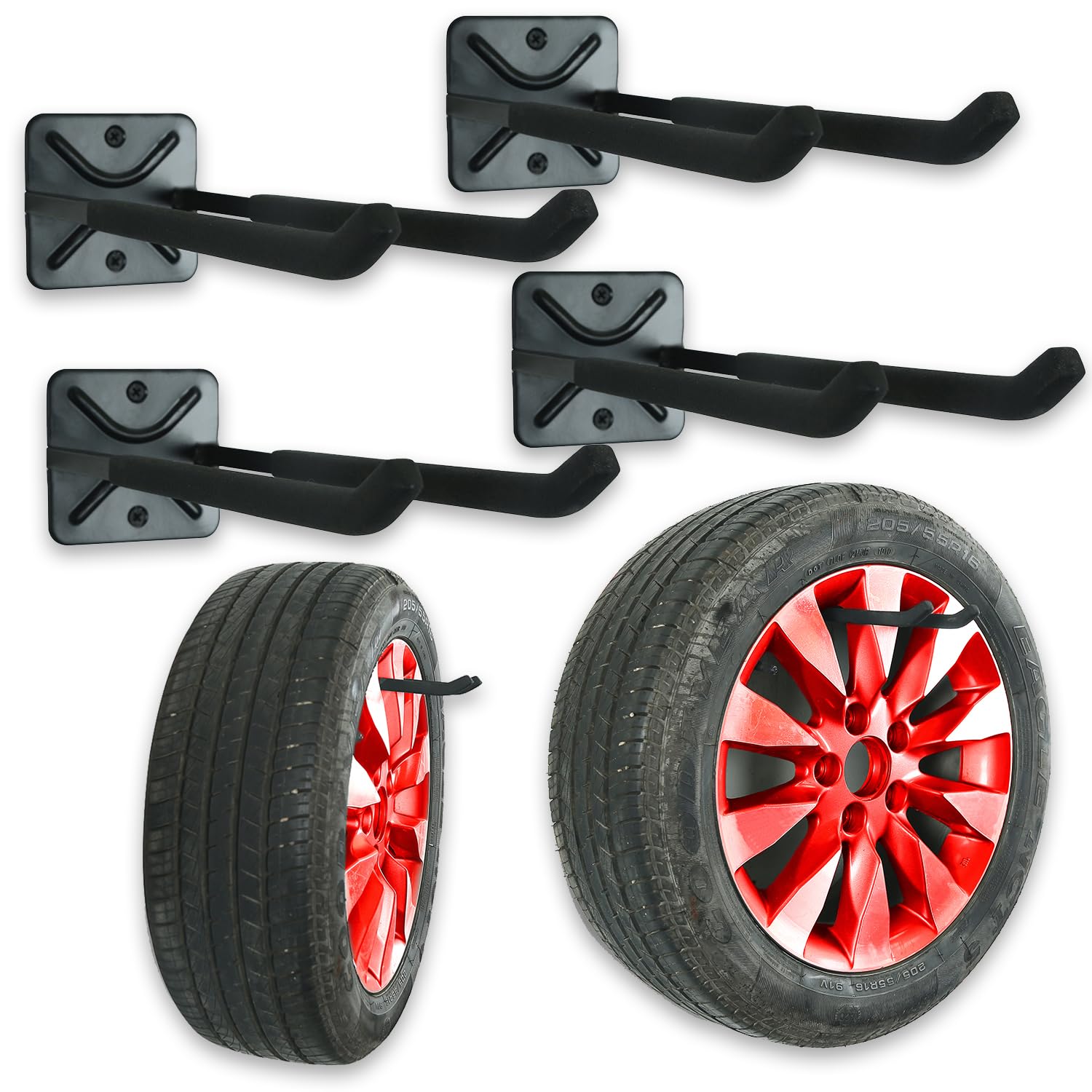 Heavy Duty Garage Tires Hooks Wall Mounted Tool Hanger Organizer (4 Count)