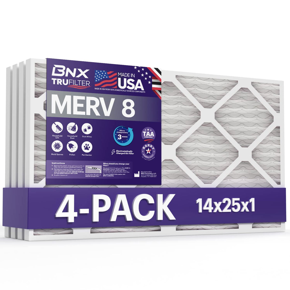 TruFilter 14x25x1 Air Filter MERV 8 (4 Count)