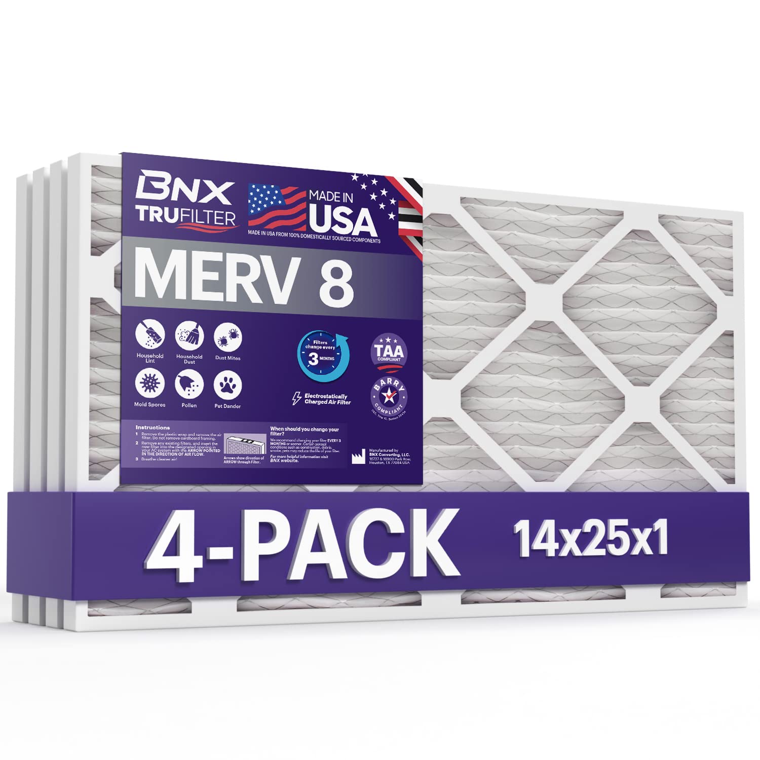 TruFilter 14x25x1 Air Filter MERV 8 (4 Count)