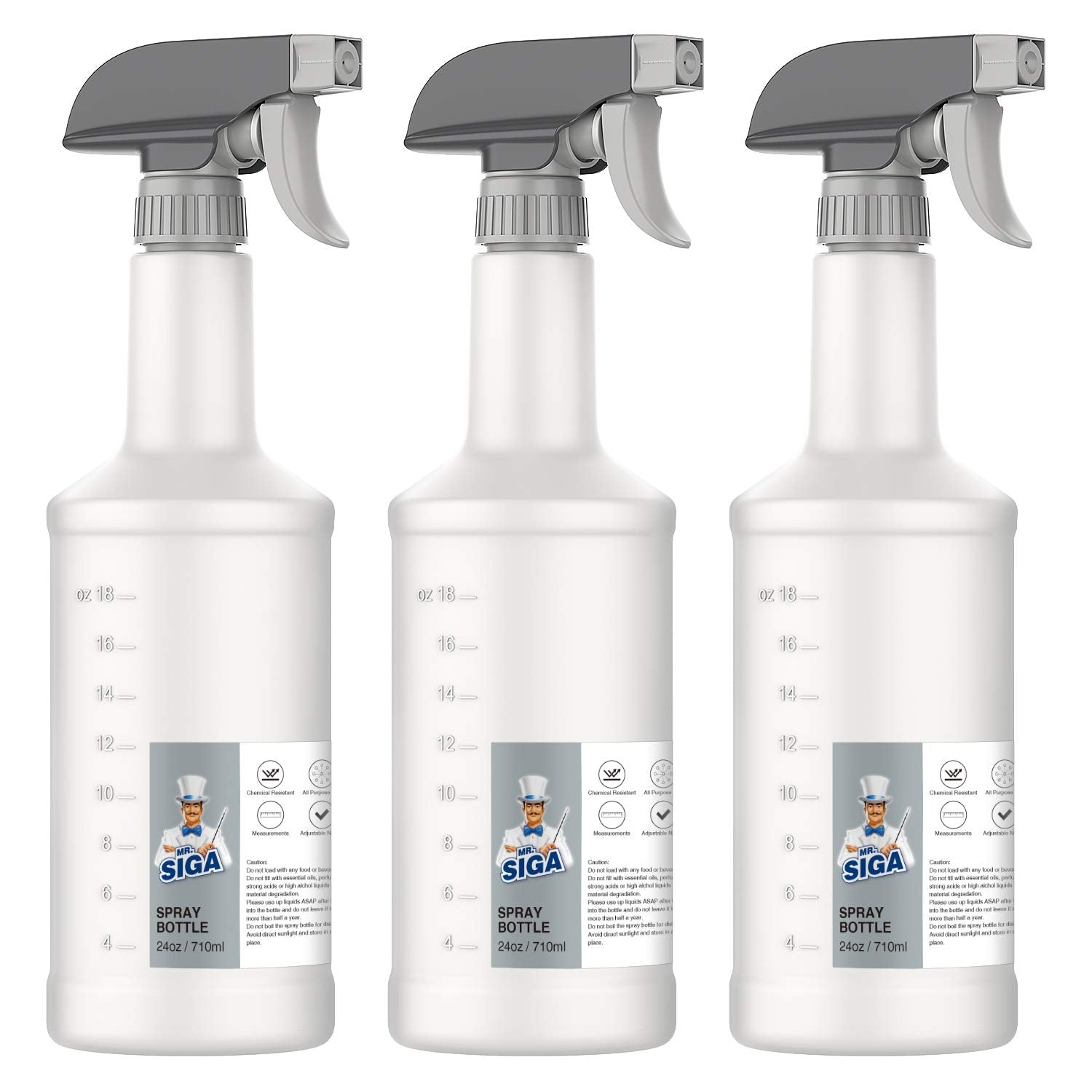 24 oz Empty Plastic Spray Bottles for Cleaning Solutions (3 Count)
