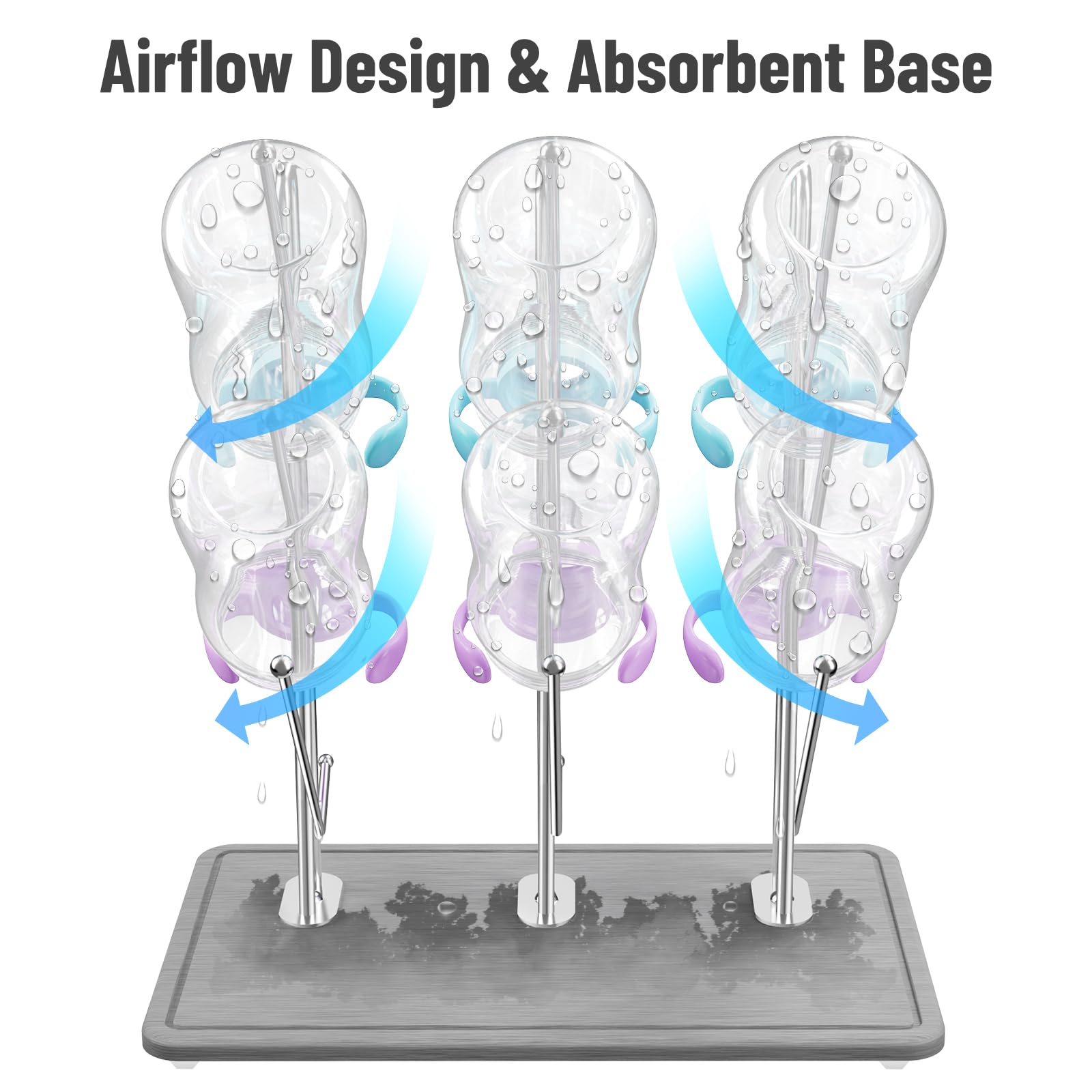 Baby Bottle Drying Rack with Diatomite Base & Stainless Steel Frame