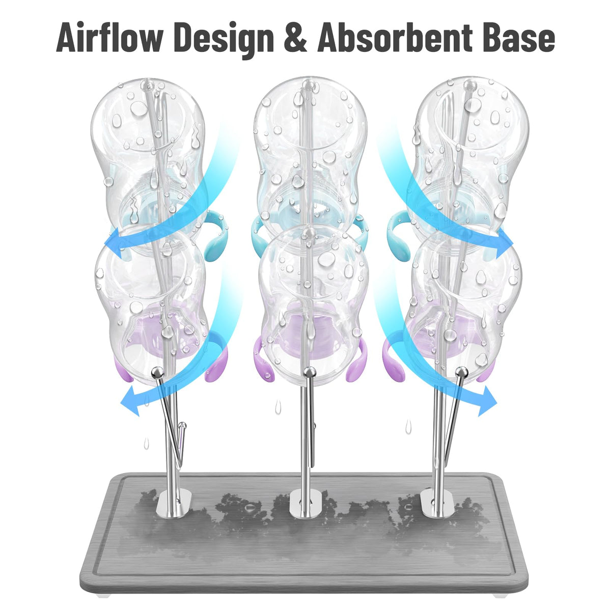 Baby Bottle Drying Rack with Diatomite Base & Stainless Steel Frame