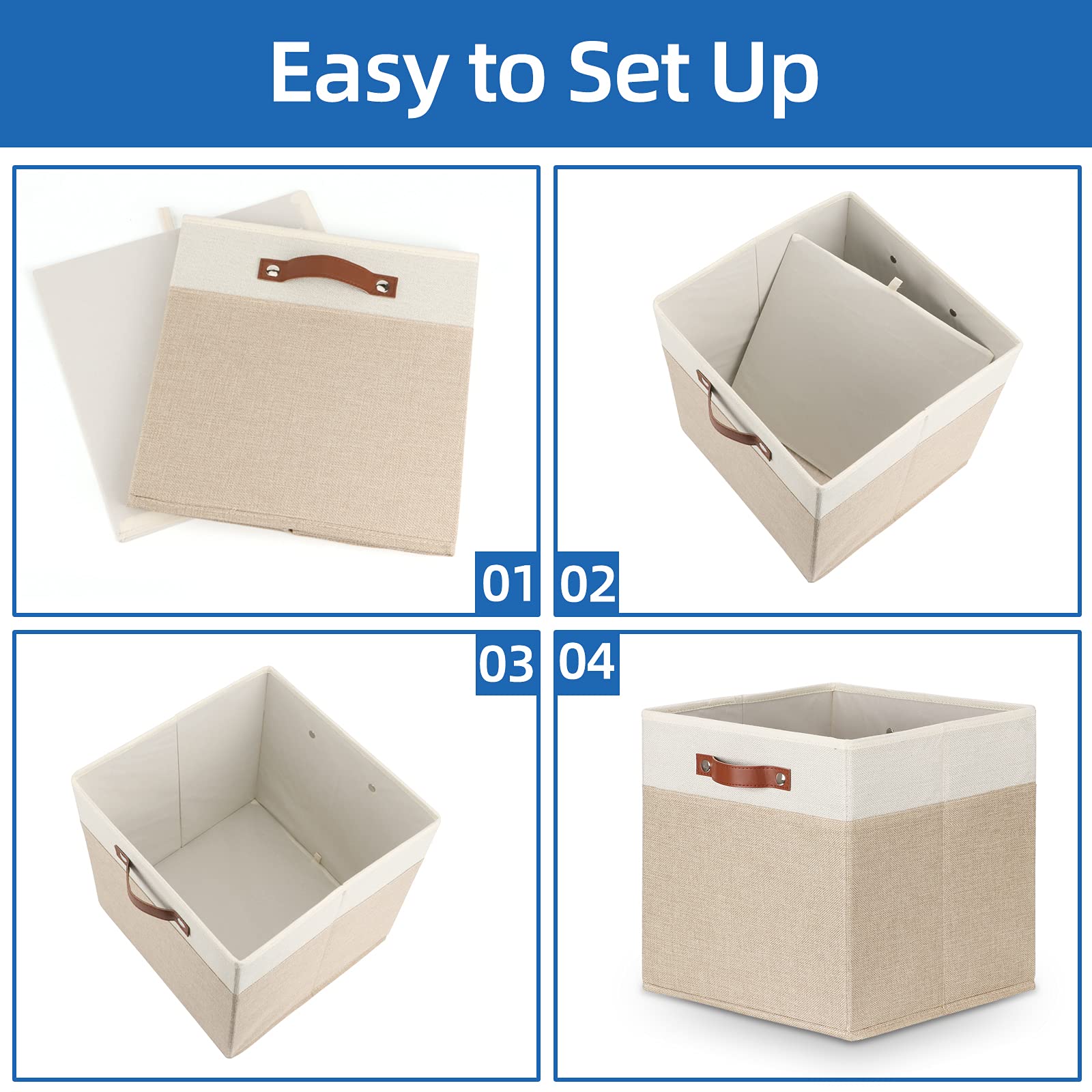 Cube Storage Bins 13 Inch Fabric Storage Cubes Storage Baskets for Shelves Closet Baskets for Cube Storage with Leather Handles
