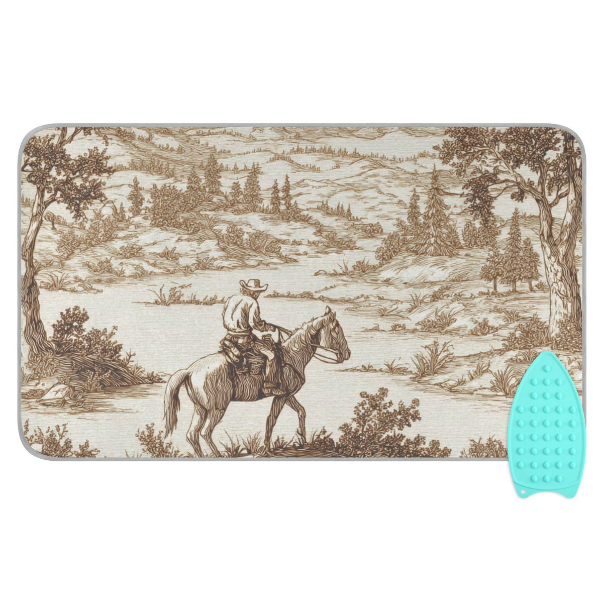 Cowboy Riding Horse Mountain Brown Ironing Mat Portable Ironing Pad Blanket with Silicone Iron Rest for Table Top Travel Heat Resistant Double