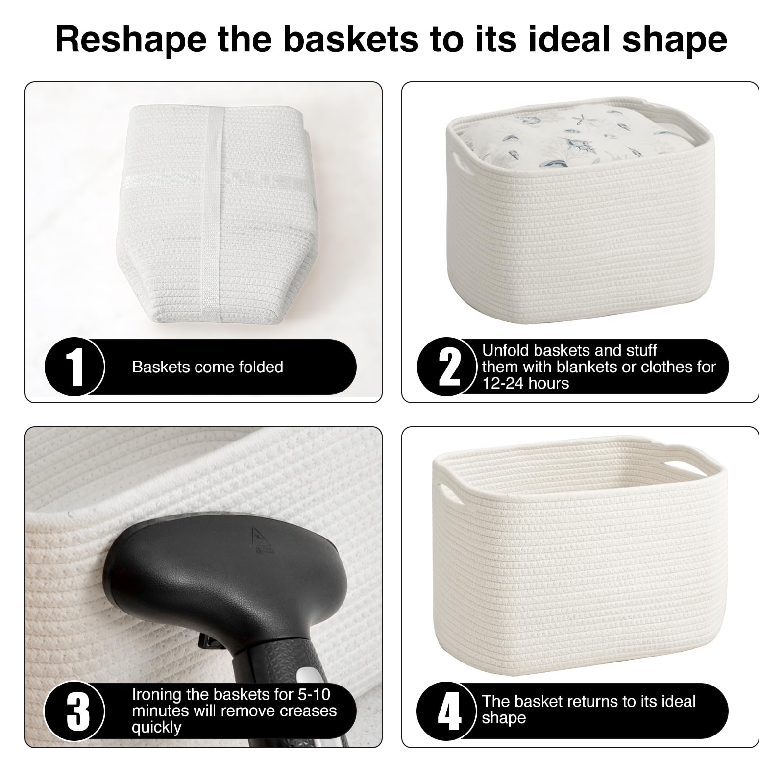 Storage Baskets for Organizing & Shelves (4 Count)
