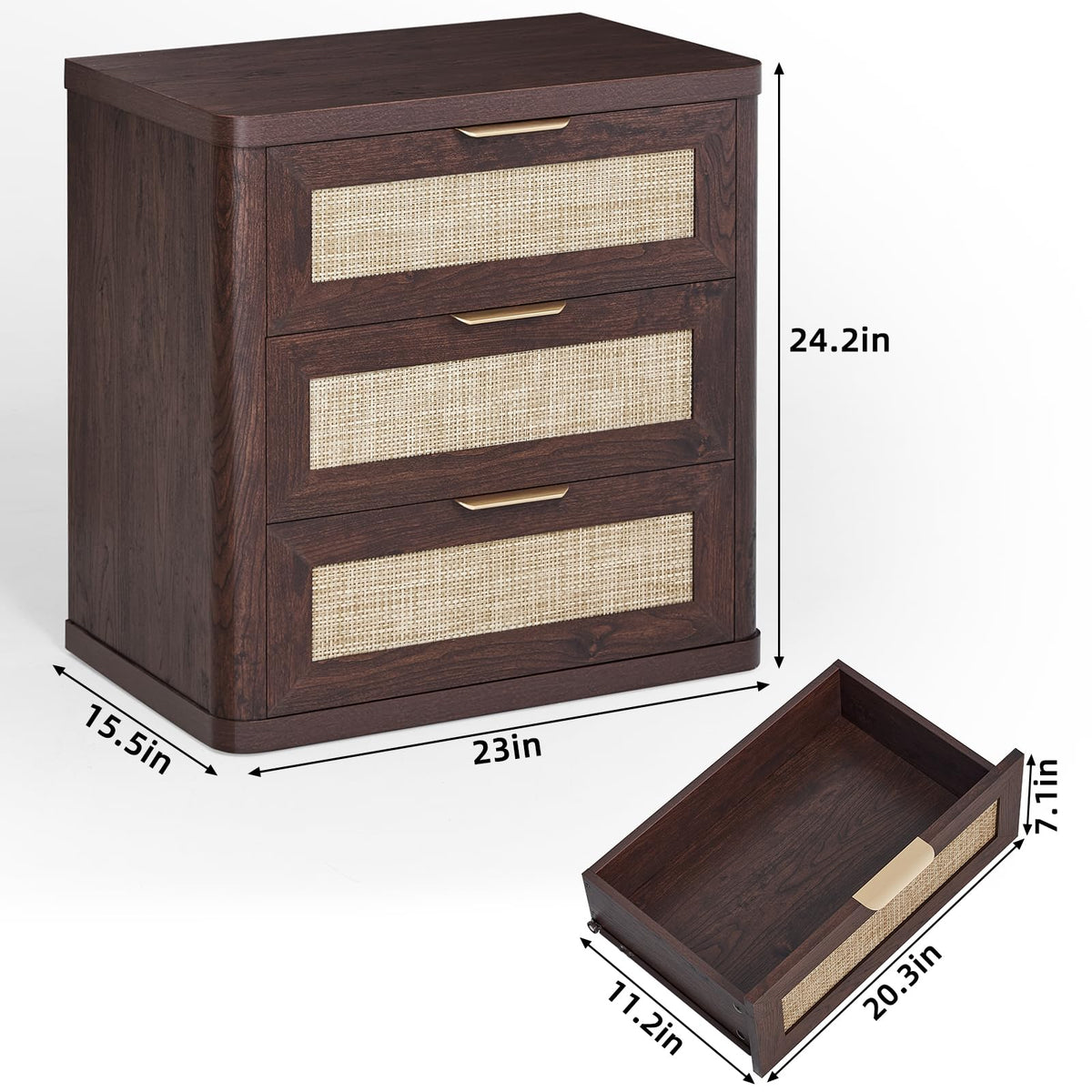 Rattan 23" Nightstands Set of 2 with Drawers for Bedroom (2 Count)