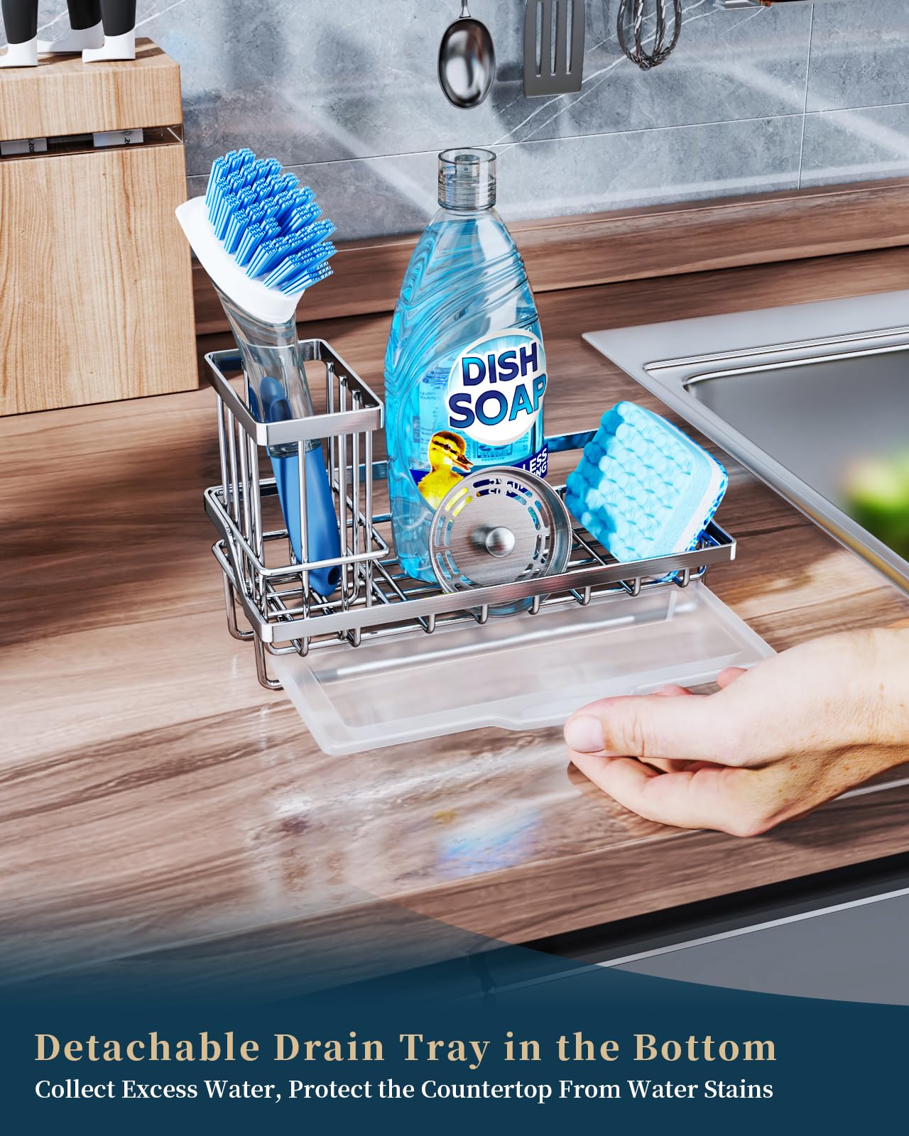 Sink Caddy Kitchen Sponge Holder with Dish Brush Holder