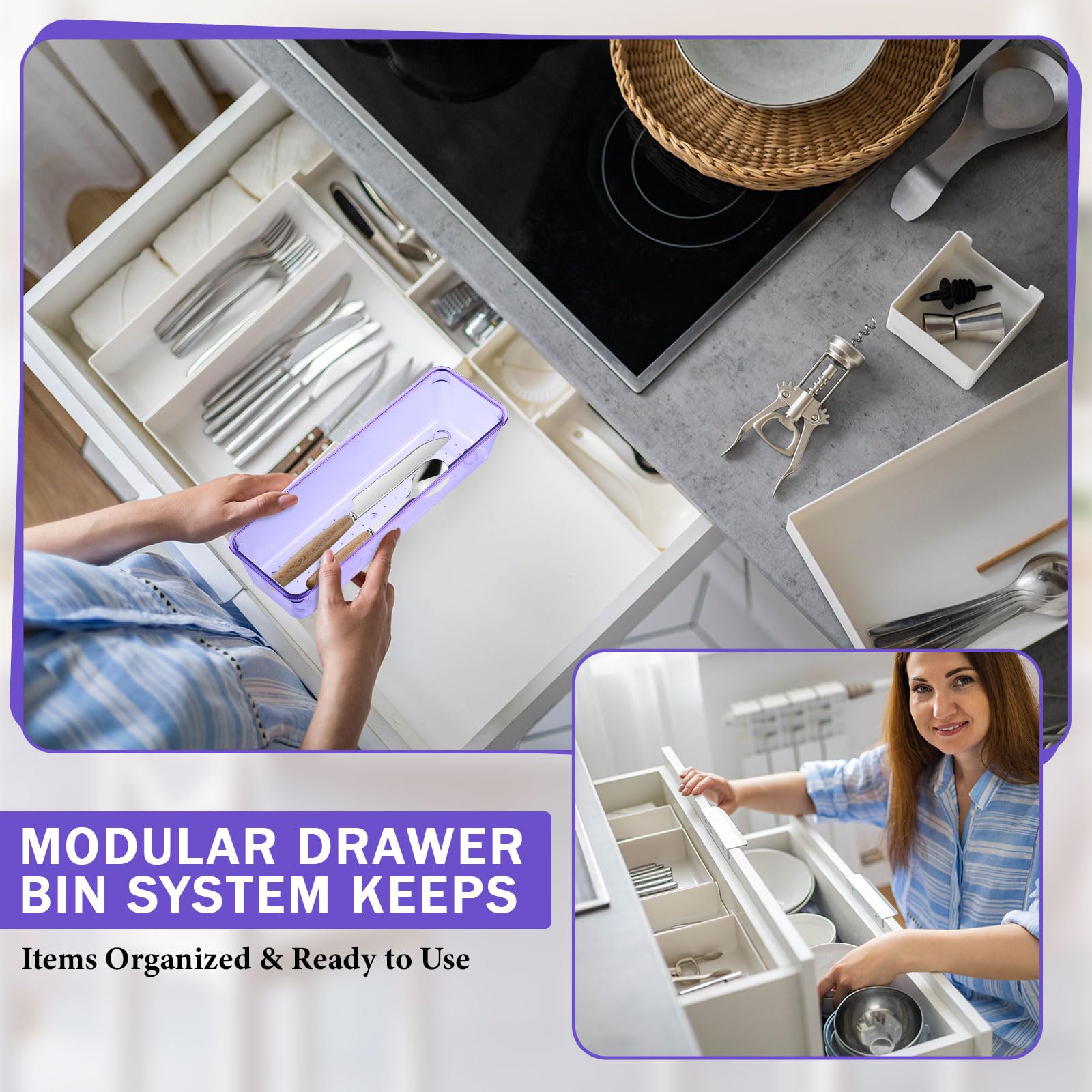 12 Pcs Clear Drawer Organizer 9 x 3 x 2 Inches Plastic Rectangle Trays Makeup Vanity Storage Bins and Kitchen Drawers Dividers for Office Desk Silverware Kitchen Utensils (12 Count)