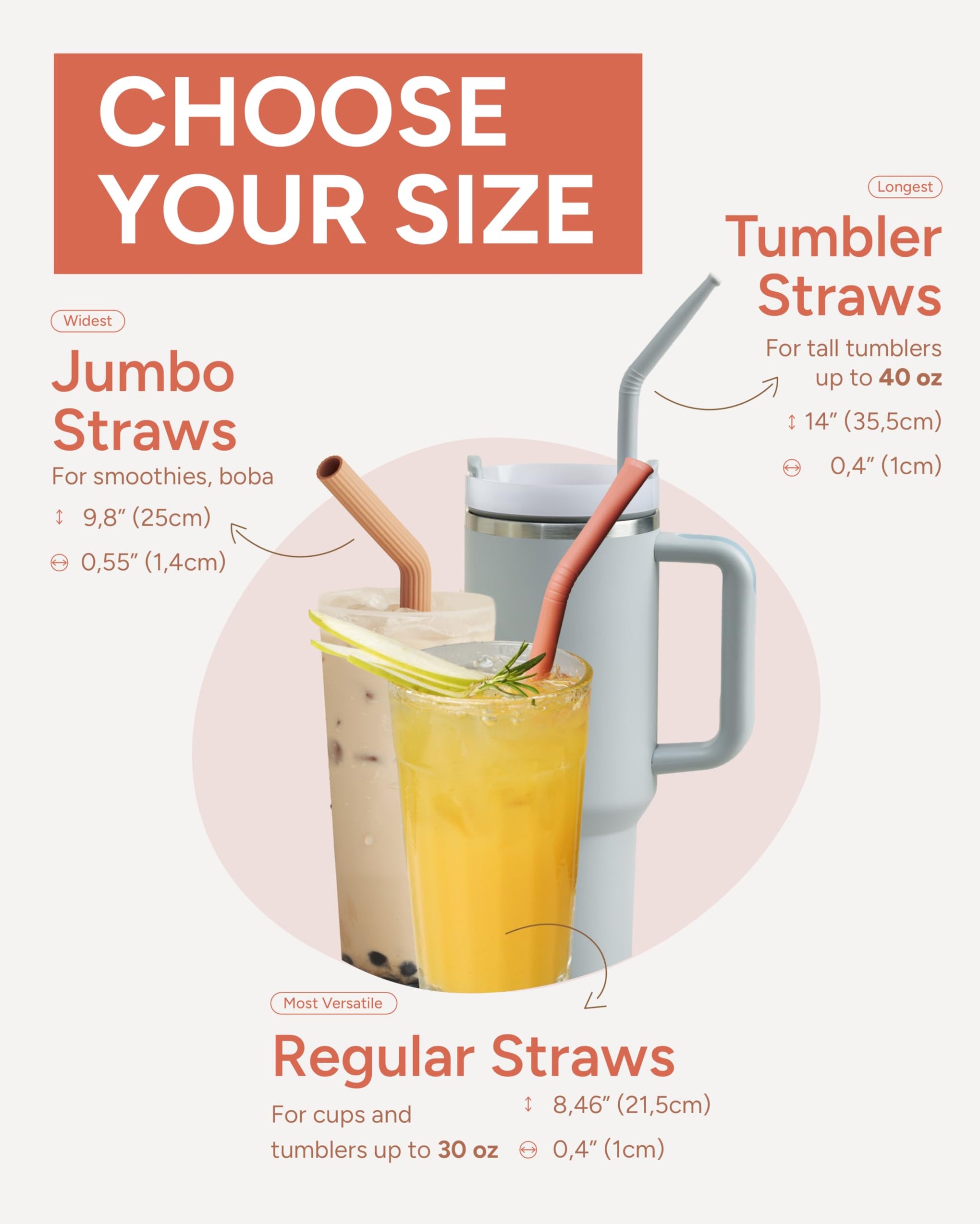 14” Silicone Tumbler Straws (6 Count)