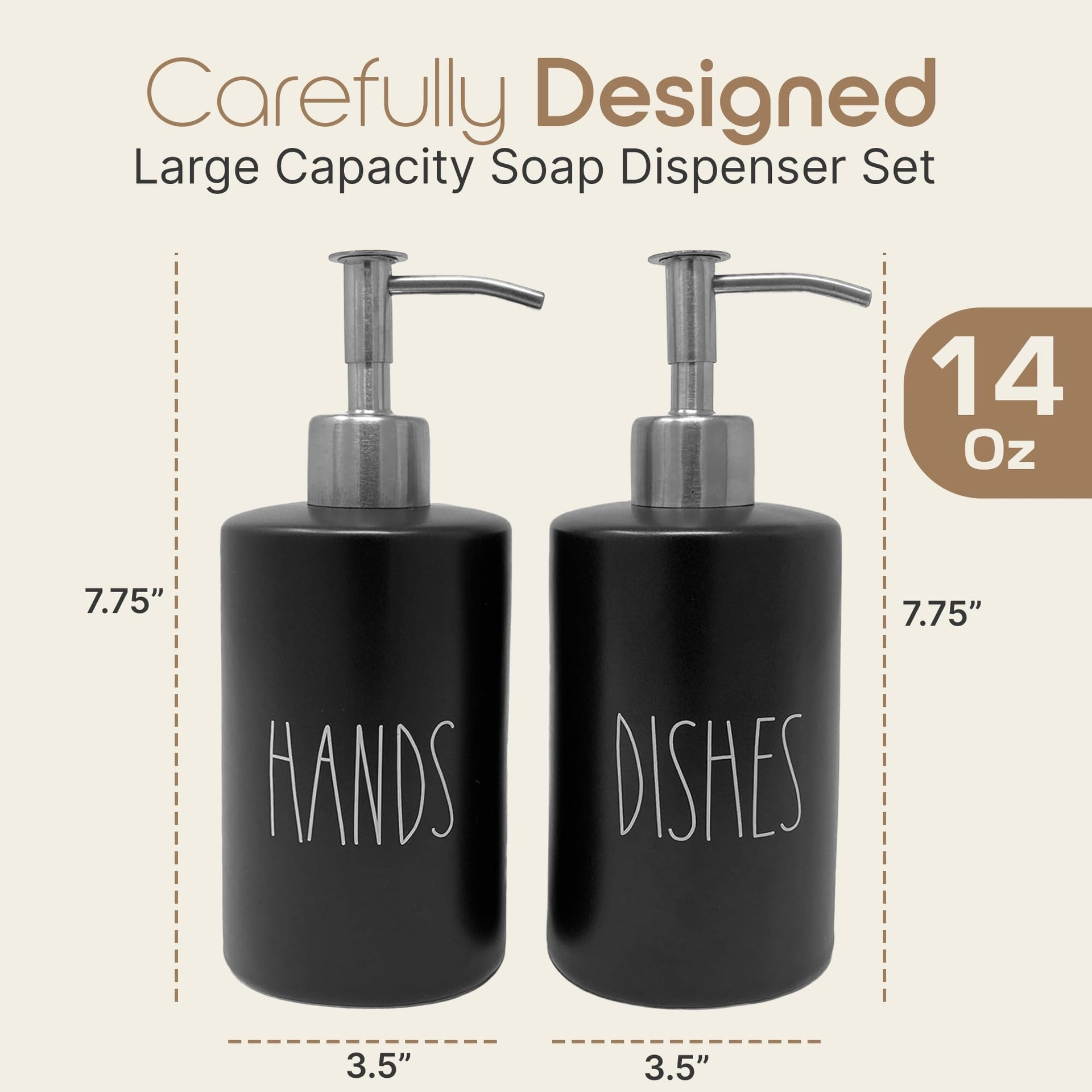 Modern Farmhouse Ceramic Dishes and Hands Soap Dispenser Set for Kitchen (2 Count)