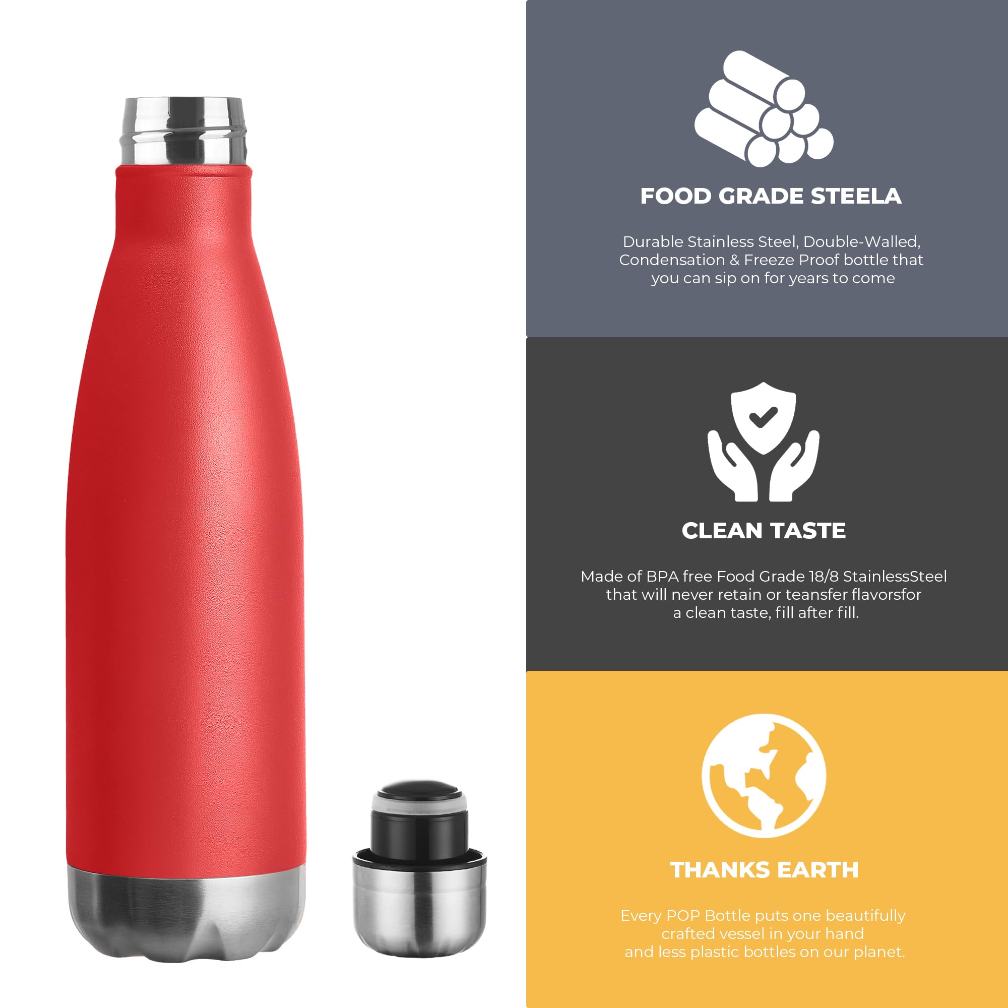 17oz Sport Water Bottle 12 Pack Vacuum Insulated Stainless Steel Leak (12 Count)