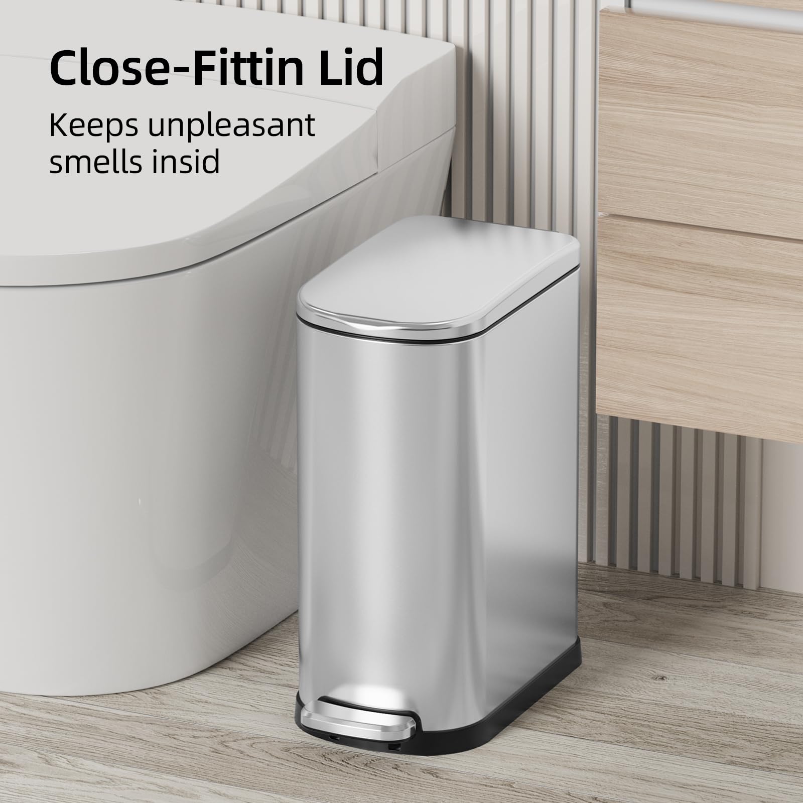 Slim Bathroom Trash Can with Lid