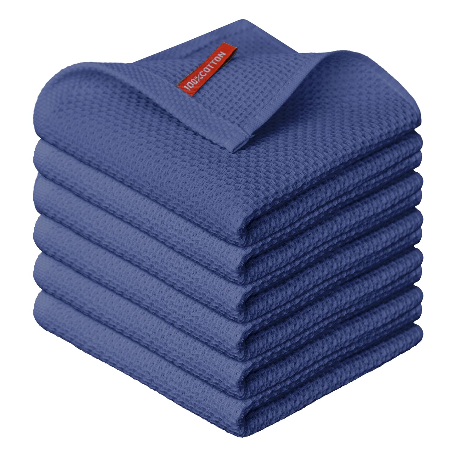 100% Cotton Navy Blue Waffle Weave Kitchen Dish Cloths (6 Count)