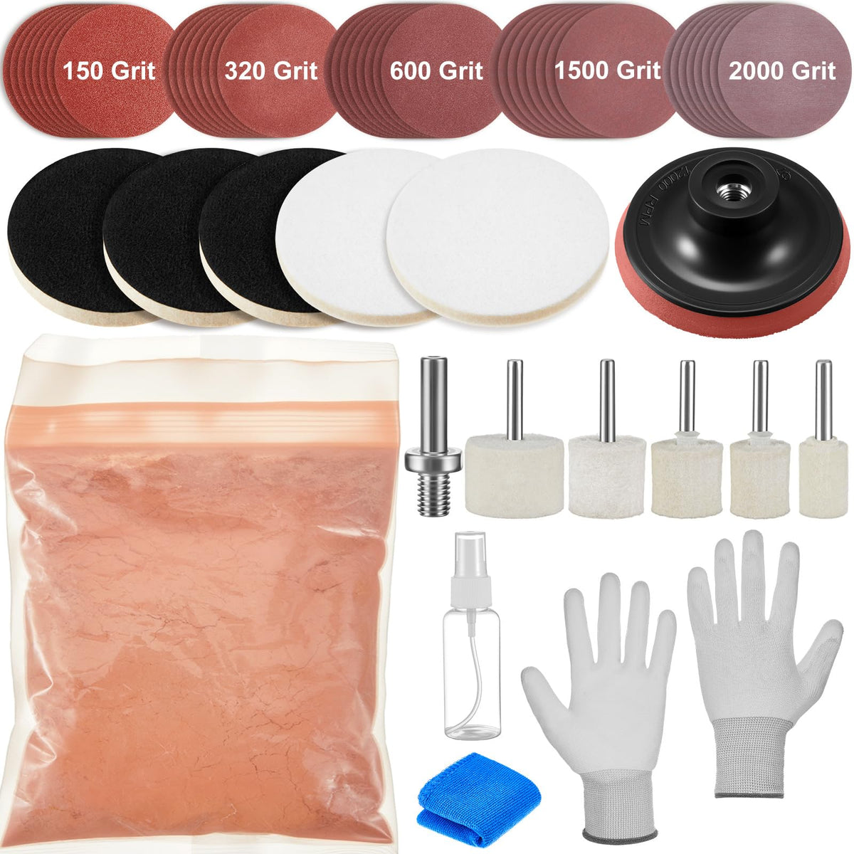 55 Pcs Glass Polishing Kit Windshield Scratch Repair Kit Car Windscreen Glass Scratch Remover 120g Cerium Oxide Powder Wheels Polish Pads Sandpaper Window Repair Tool for Car Windscreen (55 Count)